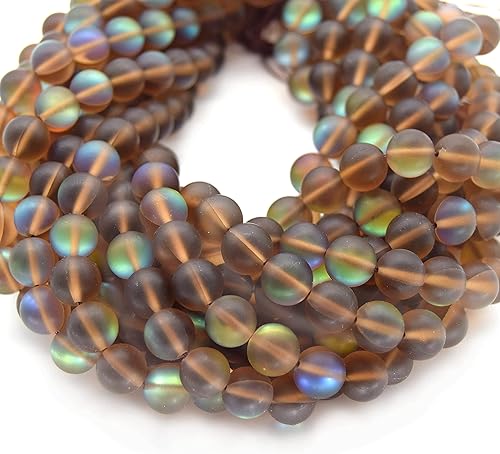 Cuentas de piedra lunar sintética  Cuentas de cuarzo Mystic Aura  Cuentas de vidrio holográficas marrón mate - 0.236 in, 0.315 in, 0.394 in, 0.472