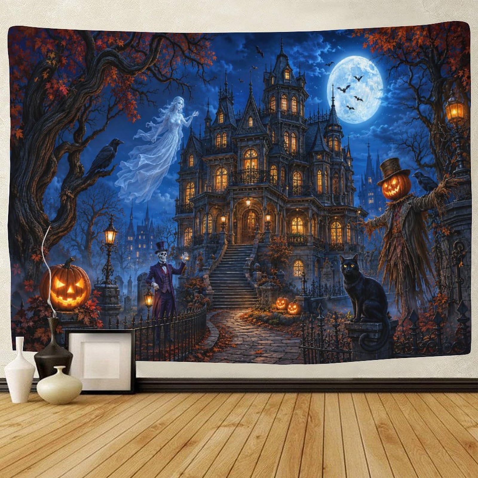 ASDFGHJKLZA Gothic Halloween Haunted House 3D Print Wall Art Decor Wall Tapestry Horror Tapestries Home Decoration Curtain Bedroom Living Room 70cmx100cm