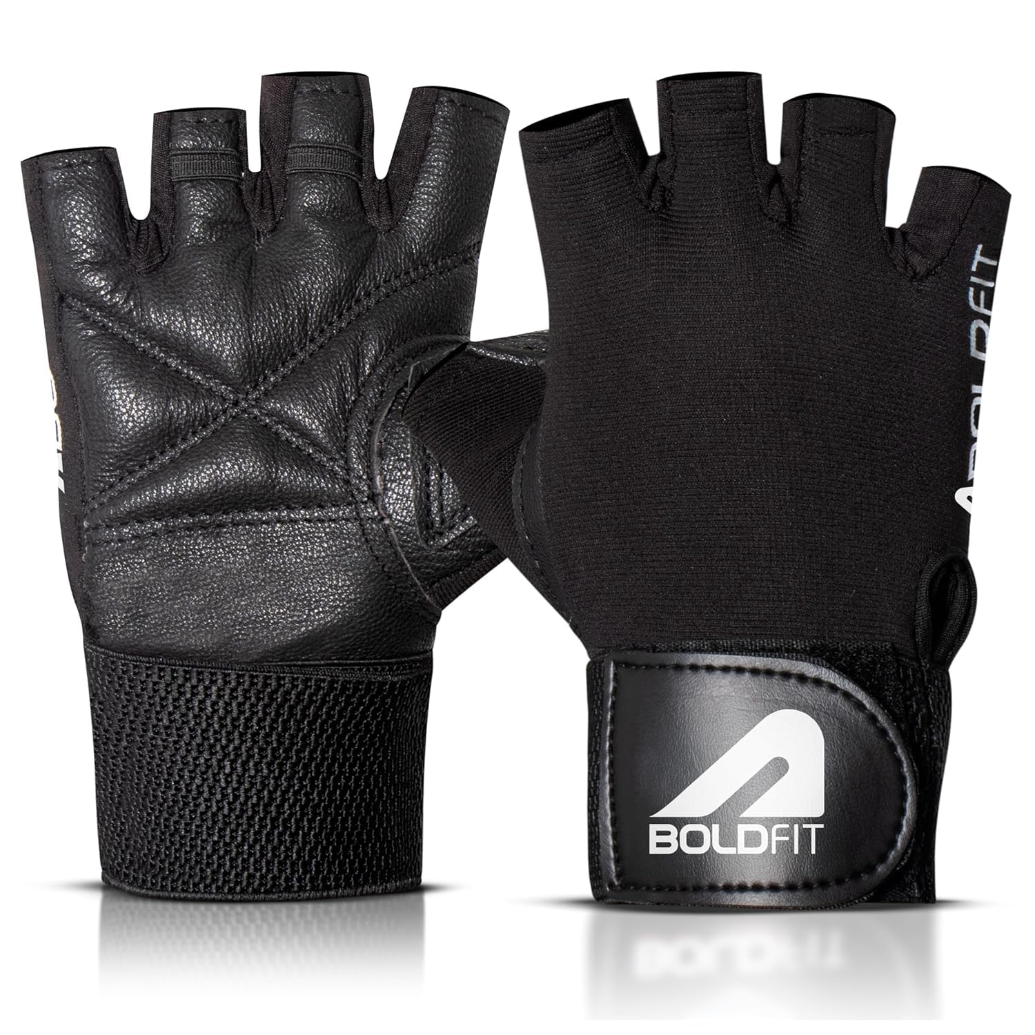 Boldfit Gym Gloves for Men & Women with Wrist Support Accessories for Weightlifting, Training, Exercise, Cycling Gloves, Bike Sports Gloves- Warrior -M, Polycotton Blend, Black, Medium (7.5" - 8")
