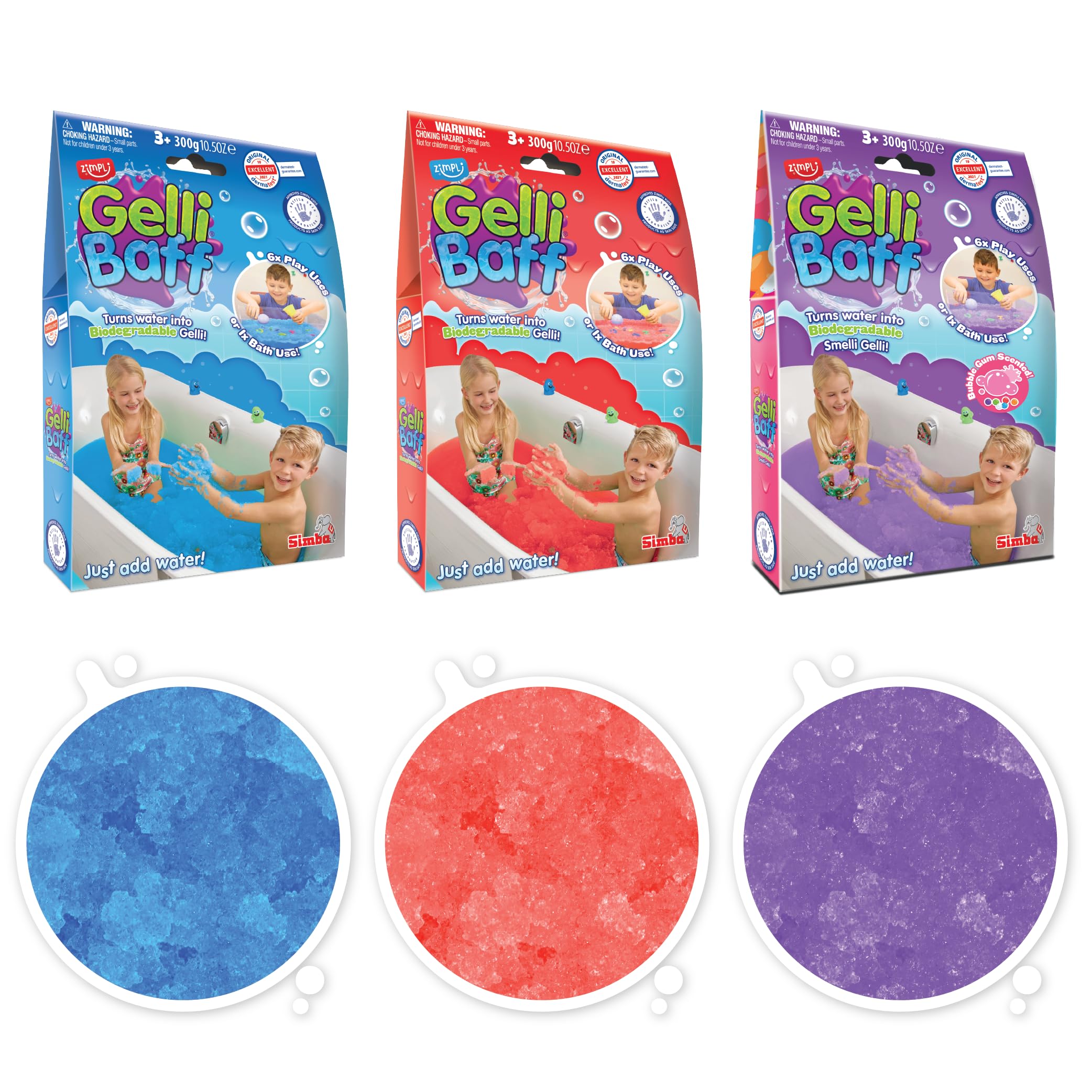 ZIMPLI 3 x Gelli Baff Bundle, Blue, Red & Bubblegum, Magically turns water into thick, colourful goo, Birthday toys for boys girls 4 5 6 7 8 9