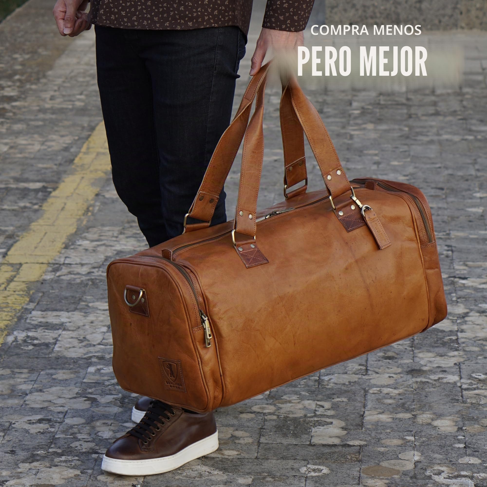 Berliner Bags Bolso de Viajes de Cuero Oslo para Viajar y para el Gimnasio Hombre Mujer Marrón Vintage Weekender