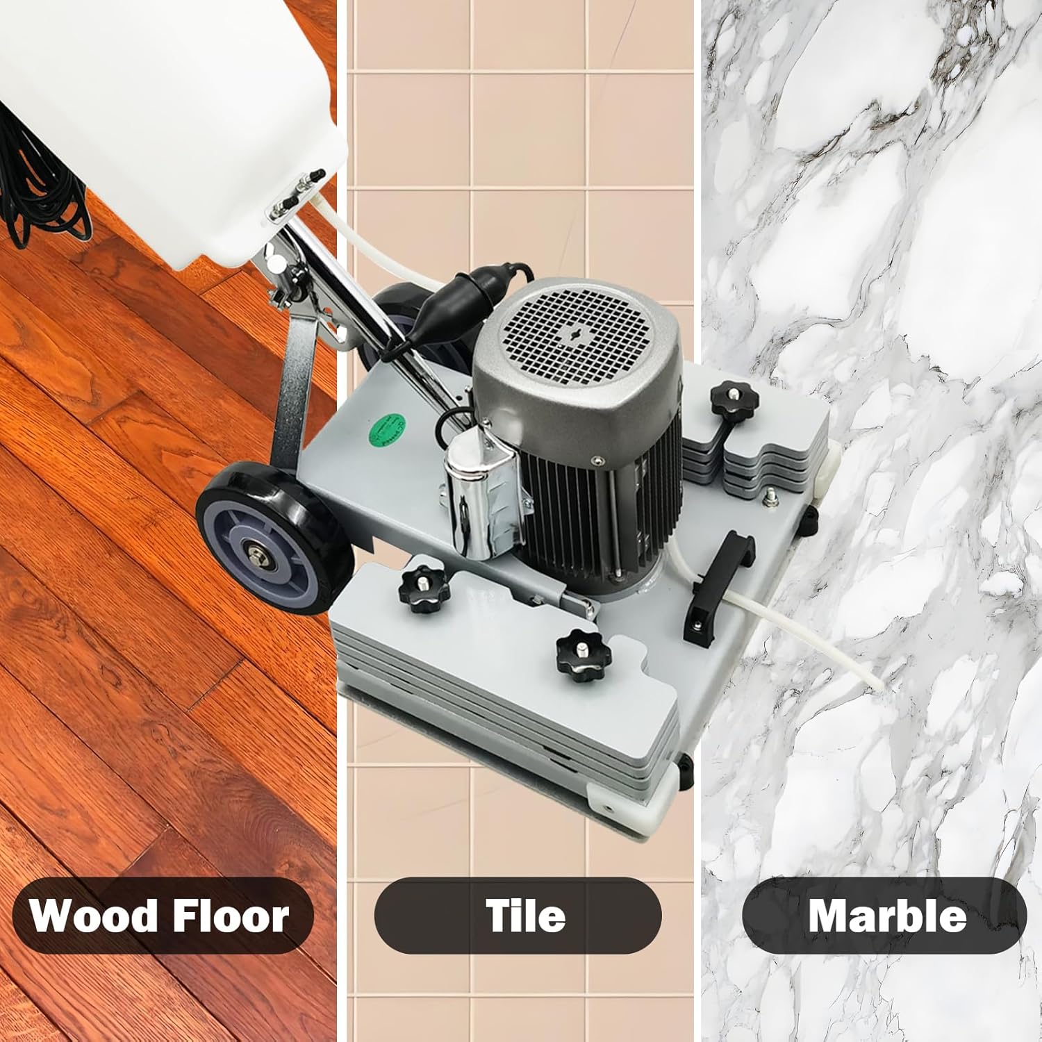 TECHTONGDA Floor Polisher Commercial Floor Buffer Scrubber Square Shape Floor Grinding Machine Industrial Hard Floor Cleaning with 3gal Tank and 3 Floor Polishing Pad