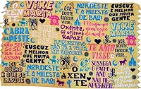 Canga Girias Nordestina, Estilo Moderno, Cor Areia e Multicolorido, Tema Cultural Brasileiro, Tipografia Artística Nordestinas