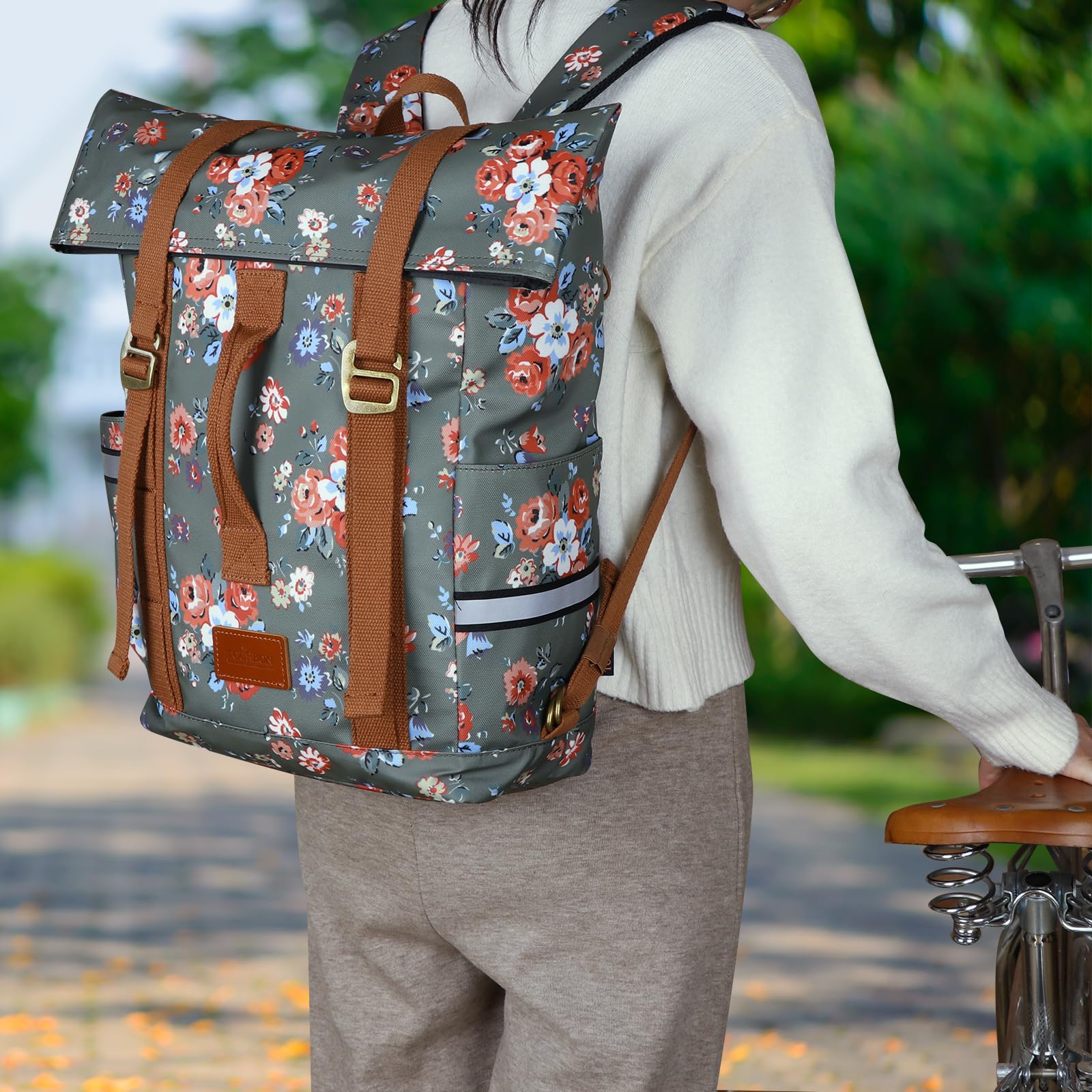Tourbon, zaino impermeabile in tela per bicicletta, portatile, da viaggio, per la scuola, per viaggi all'aperto, guida