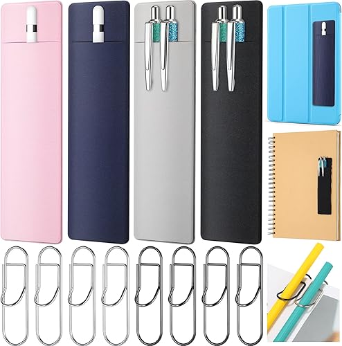 Marspark Juego de 12 soportes para bolígrafos para cuadernos, incluye soporte adhesivo para bolígrafos y clips de metal para lápices, se ajustan a