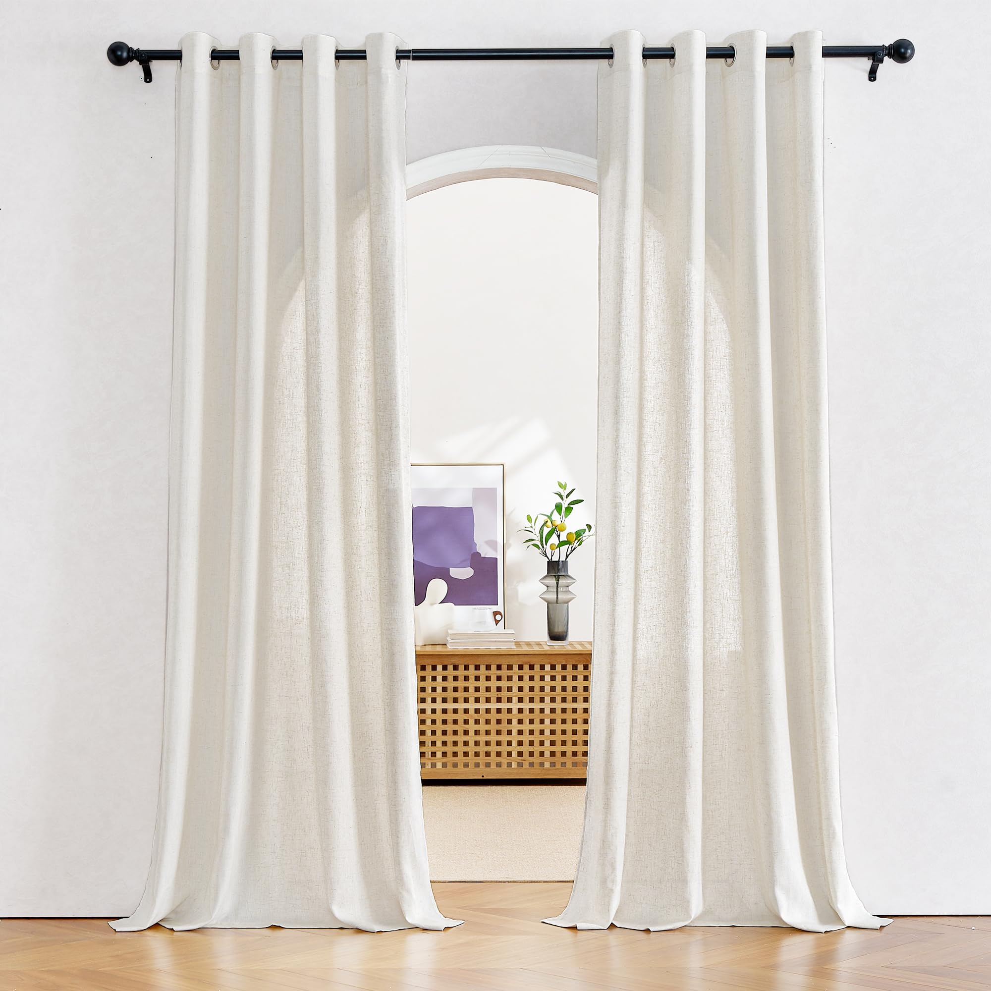 KGORGE Rideau Voilage Lin - Beige Naturel Rideaux Voilages avec Oeillets, Decoration Maison Fenetre Chambre Salon, Panneaux Draperies Intérieurs Largeur 140cm et Hauter 240cm, Lot de 2