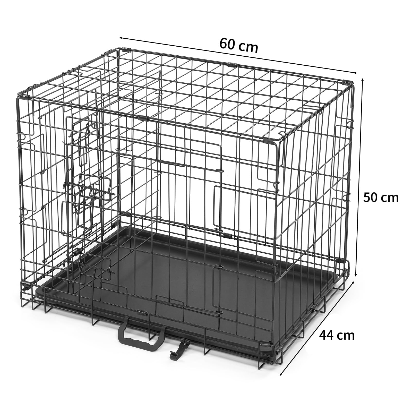 Bonnlo Cage de Chien Pliable avec 2 Portes Verrouillables et Plateau Amovible, Cage Chien en Métal, Cage de Transport pour Chien, Noir, 60 x 43 x 50 cm