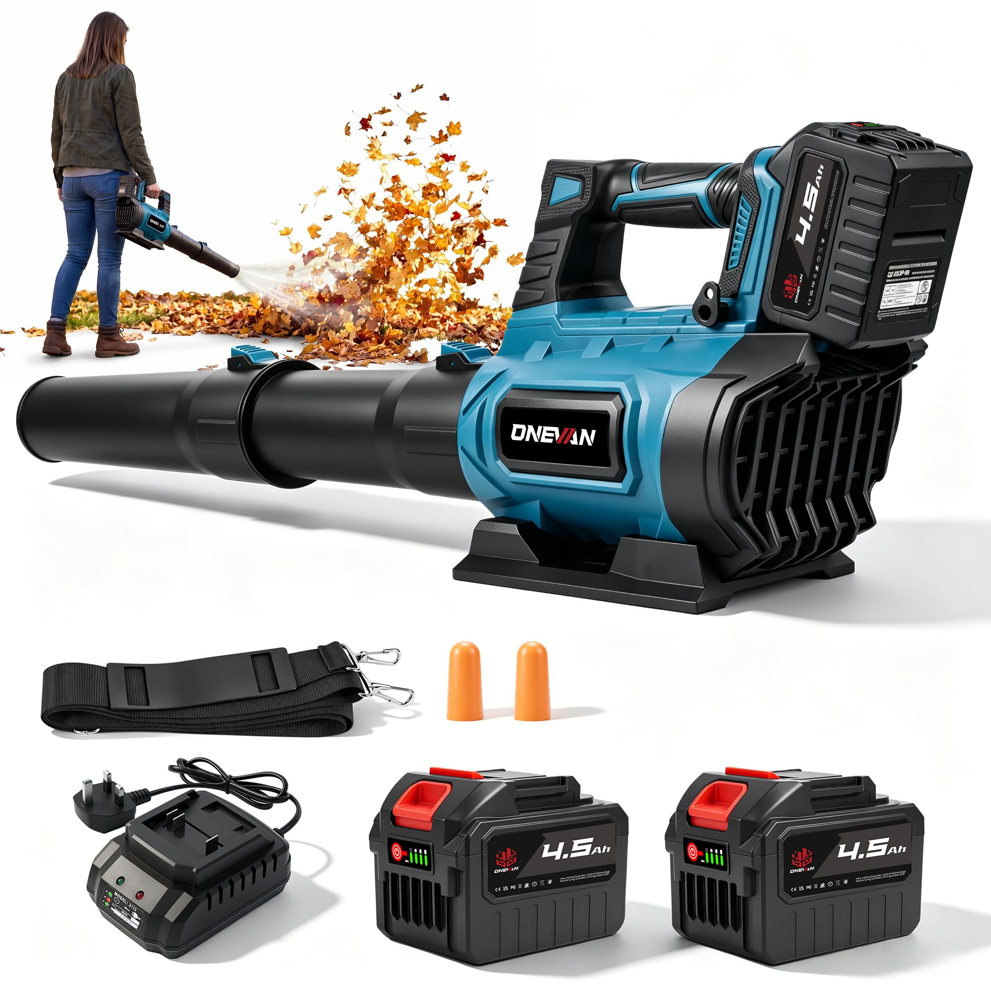 ONEVAN 209KM/H Leaf Blower Cordless with 2x 4.5Ah Batteries & LCD Display