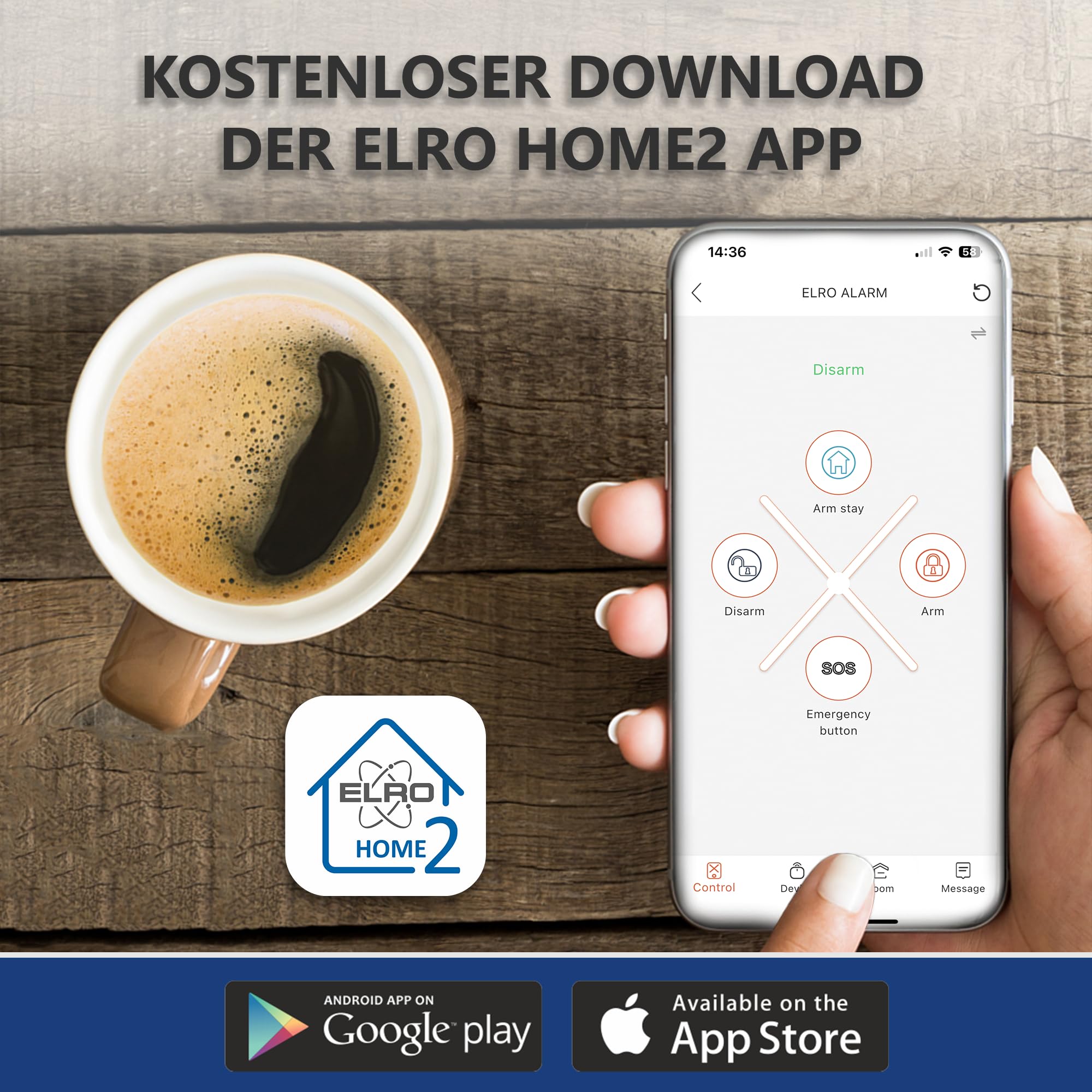 ELRO AS98S Home2 Intelligentes Drahtloses Alarmsystem – WLAN – GSM-Funktion – Testsieger – Mit Basisstation, Bedienfeld, Bewegungsmelder, 3 Tür-/Fensterkontakten und Fernbedienung