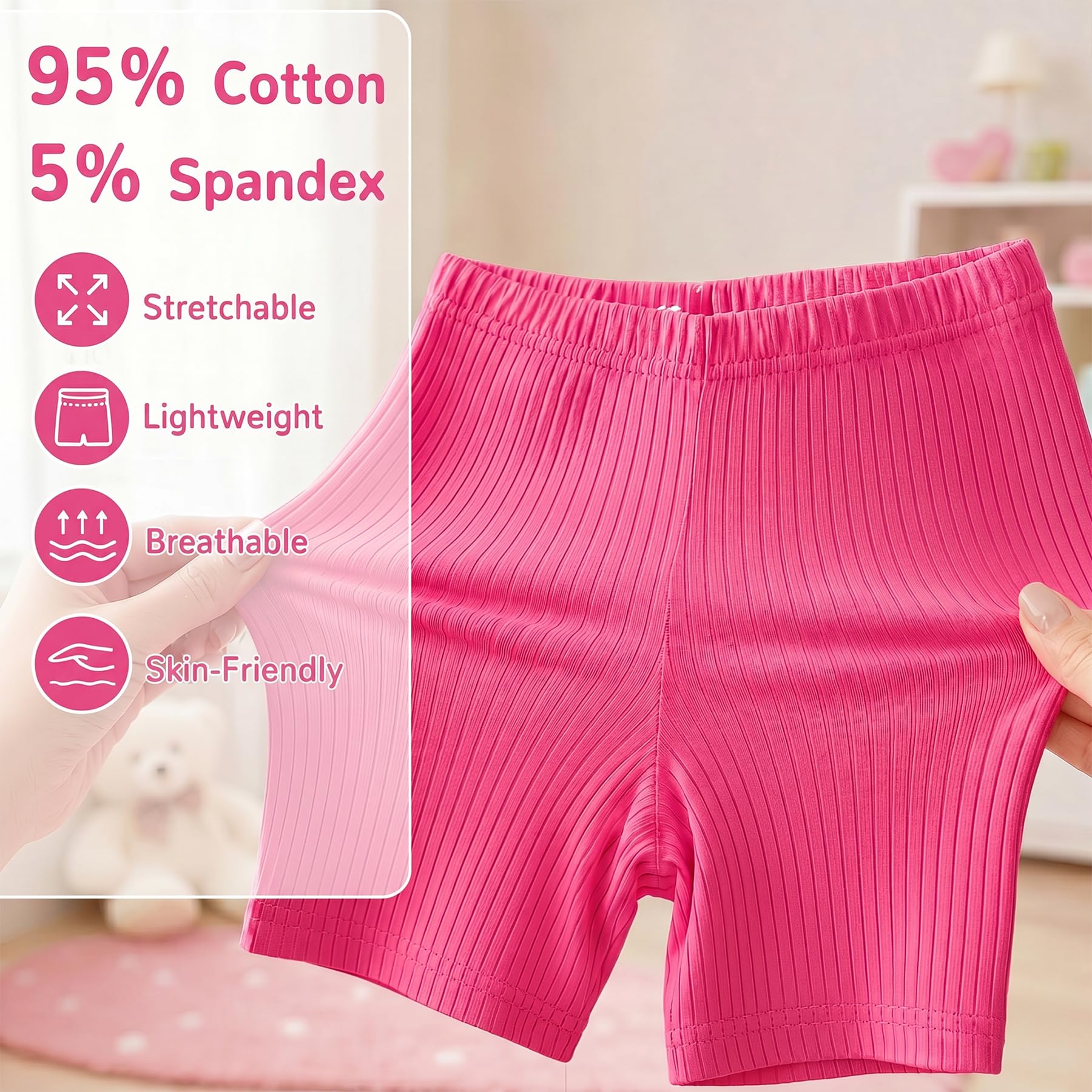 Pantalones Cortos de Ciclismo Niñas, Algodón Leggings Cortos con Cintura Elástica, Transpirable Diseño Acanalado Shorts Bailar Gimnasia para Infantil 5-16 Años, Lote de 3