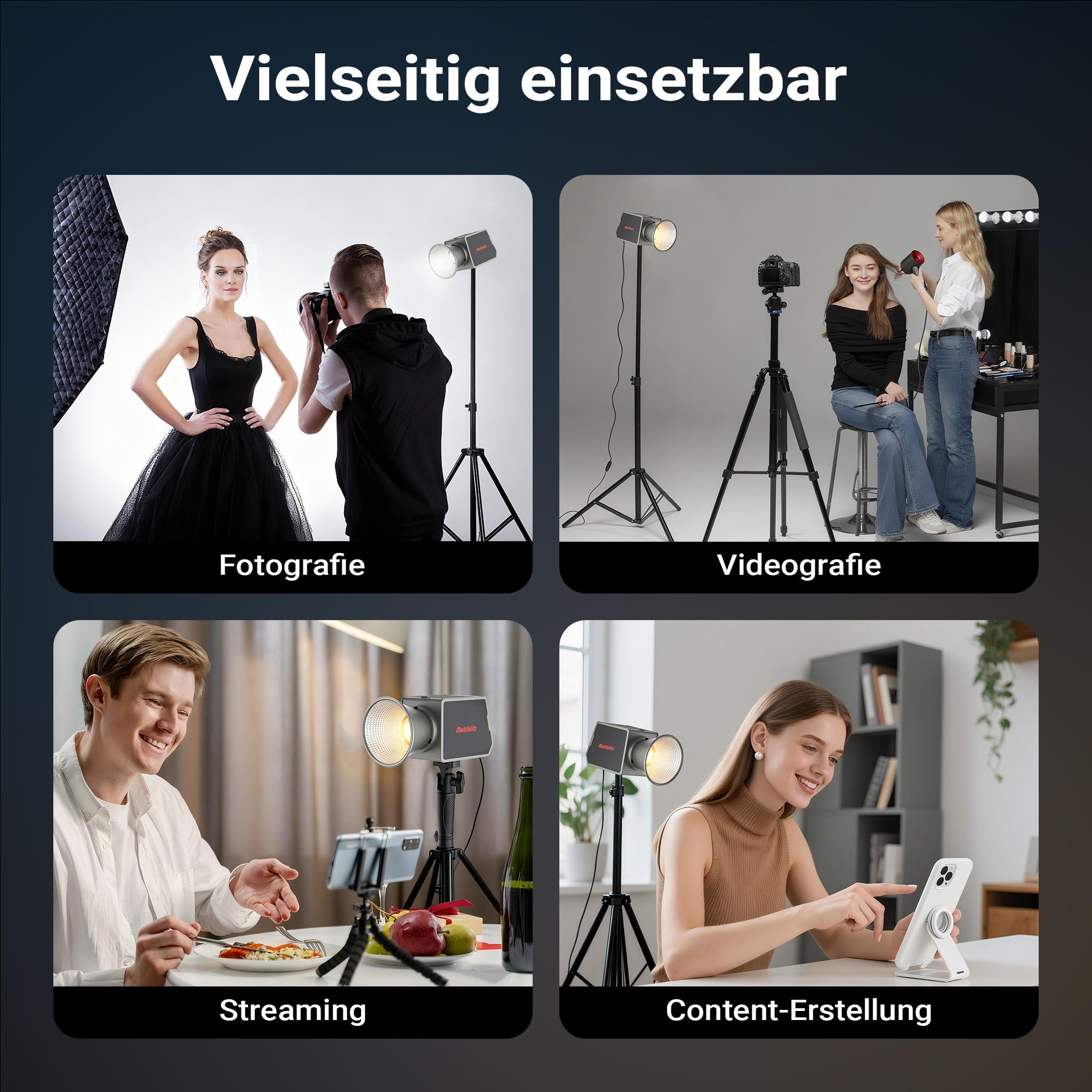 Multiblitz MB-PL Luce led portatile per fotografia 100W, Bicolore con temperatura da 2700K a 6500K, Batteria ricaricabile USB