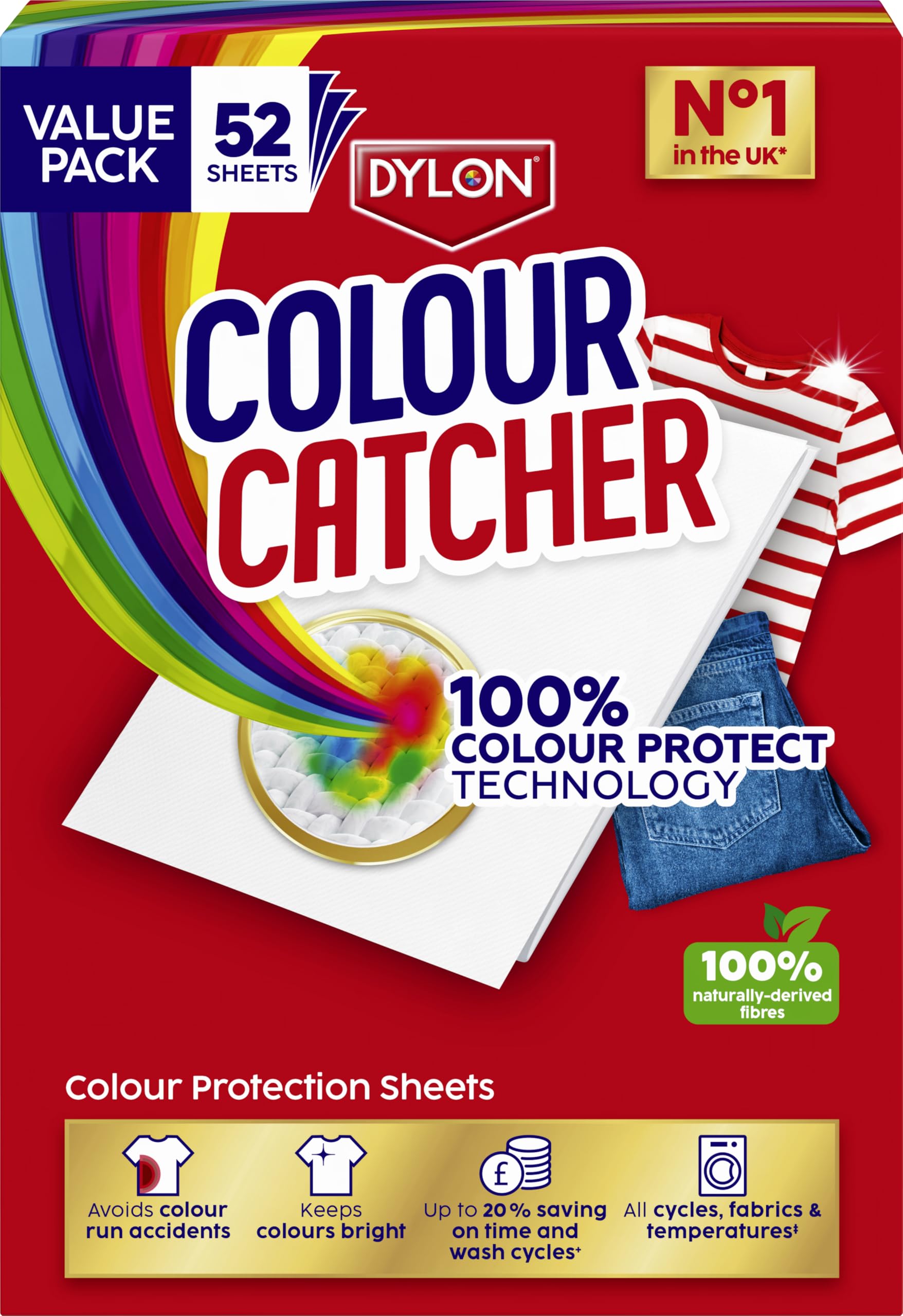 Colour Protection Sheets (1 pack x 52 sheets), Colour Catcher Sheets for Mixed Colour Washes to Avoid Colour Run Accidents, Made of 100% Naturally-Derived & Biodegradable Fibres