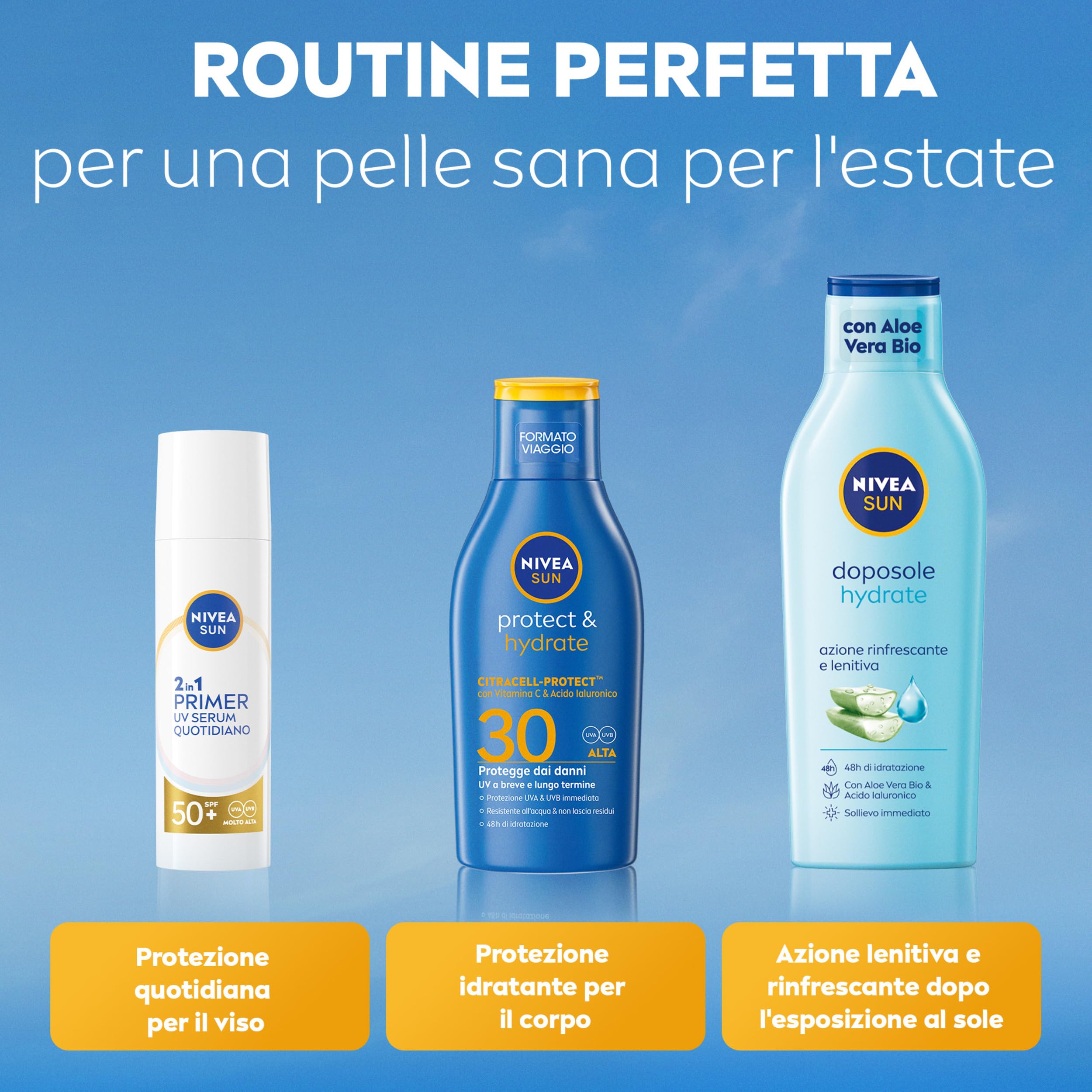 NIVEA SUN Protect & Hydrate SPF 30 Formato Viaggio 100 ml, Crema solare 30 idratante 48h ad assorbimento rapido, Protezione solare 30 resistente all'acqua con Vitamina C e Acido Ialuronico