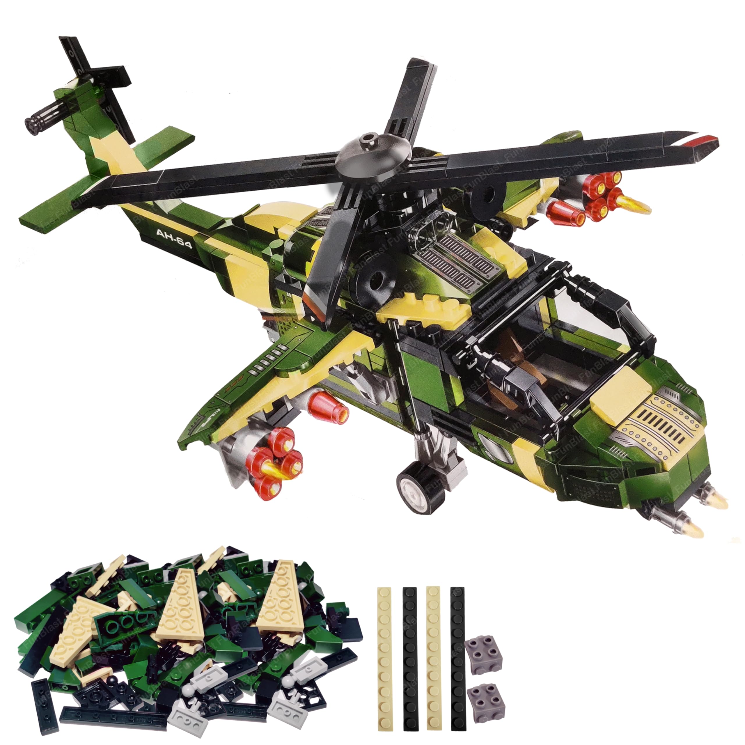 FunBlast DIY STEM Toys for Kids – 451 Pieces 3 in 1 Military Apache Building & Assembling Play Set, Educational Blocks Building Construction Toys and Game for Kids 6+ Year Kids, Birthday for Kid
