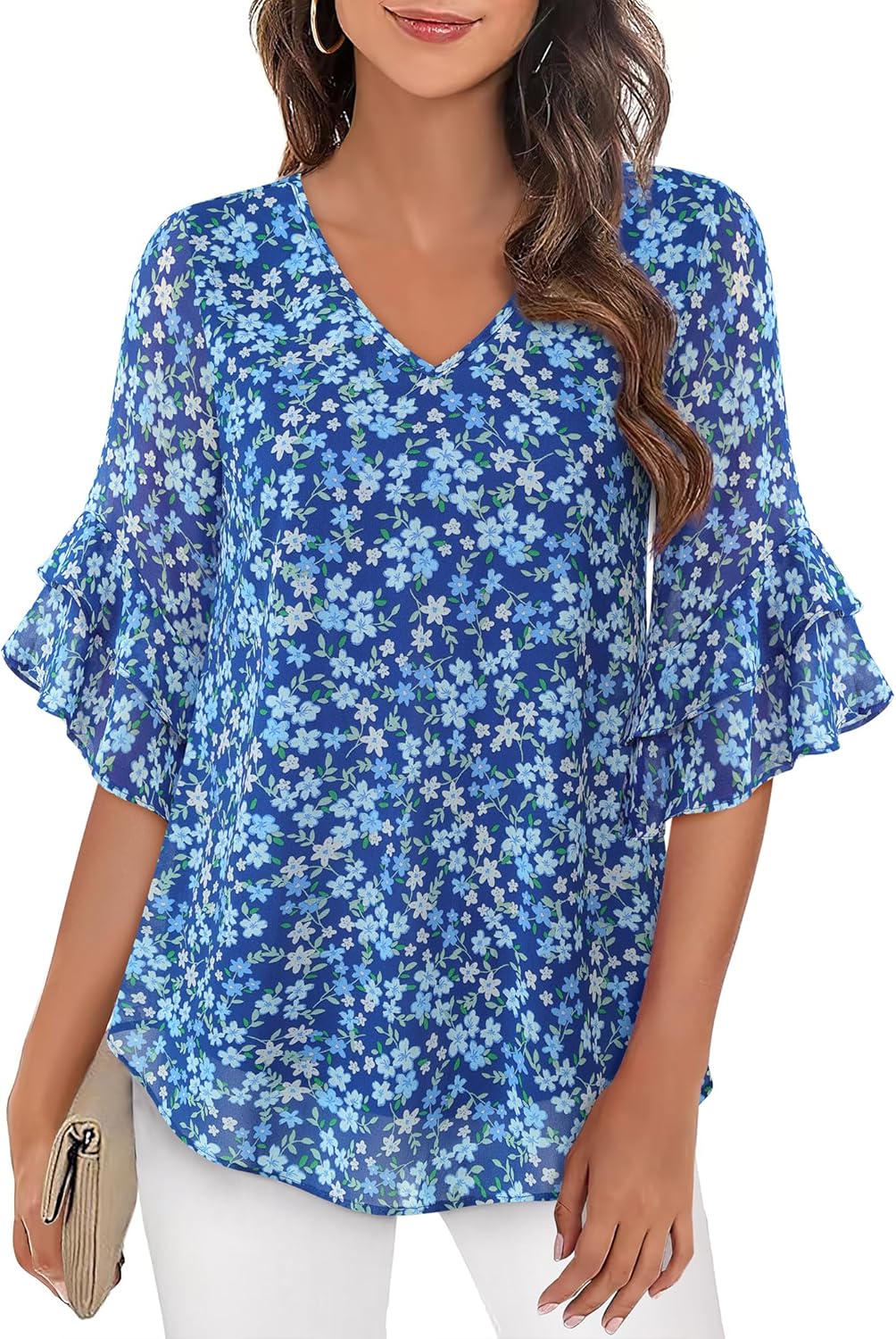 VALOLIA Womens Blouses 3/4 Sleeve Dressy Tops Business Casual Double Layers Shirts