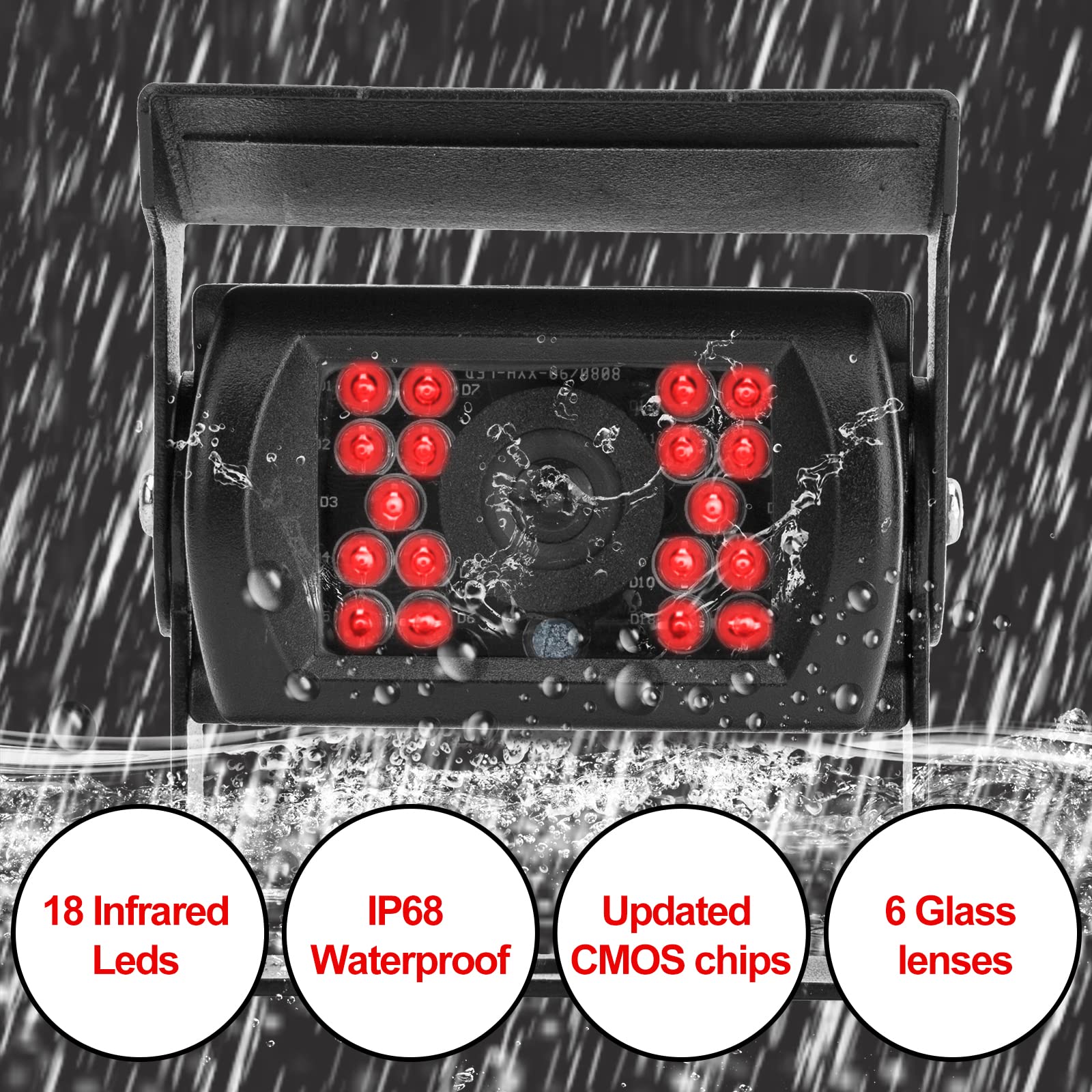 CICMOD Caméra de Recul 7 Pouces TFT LCD Moniteur Système d'aide au stationnement 12V-24V 4Pin étanche 18LED avec Câbles pour RV Camion Remorque