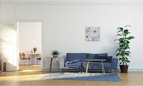 Miniatura 7 de SYGALLERIER Arte de pared con flores blancas y grises, lienzo floral hecho a mano con adornos de lámina dorada, decoración de pared moderna de