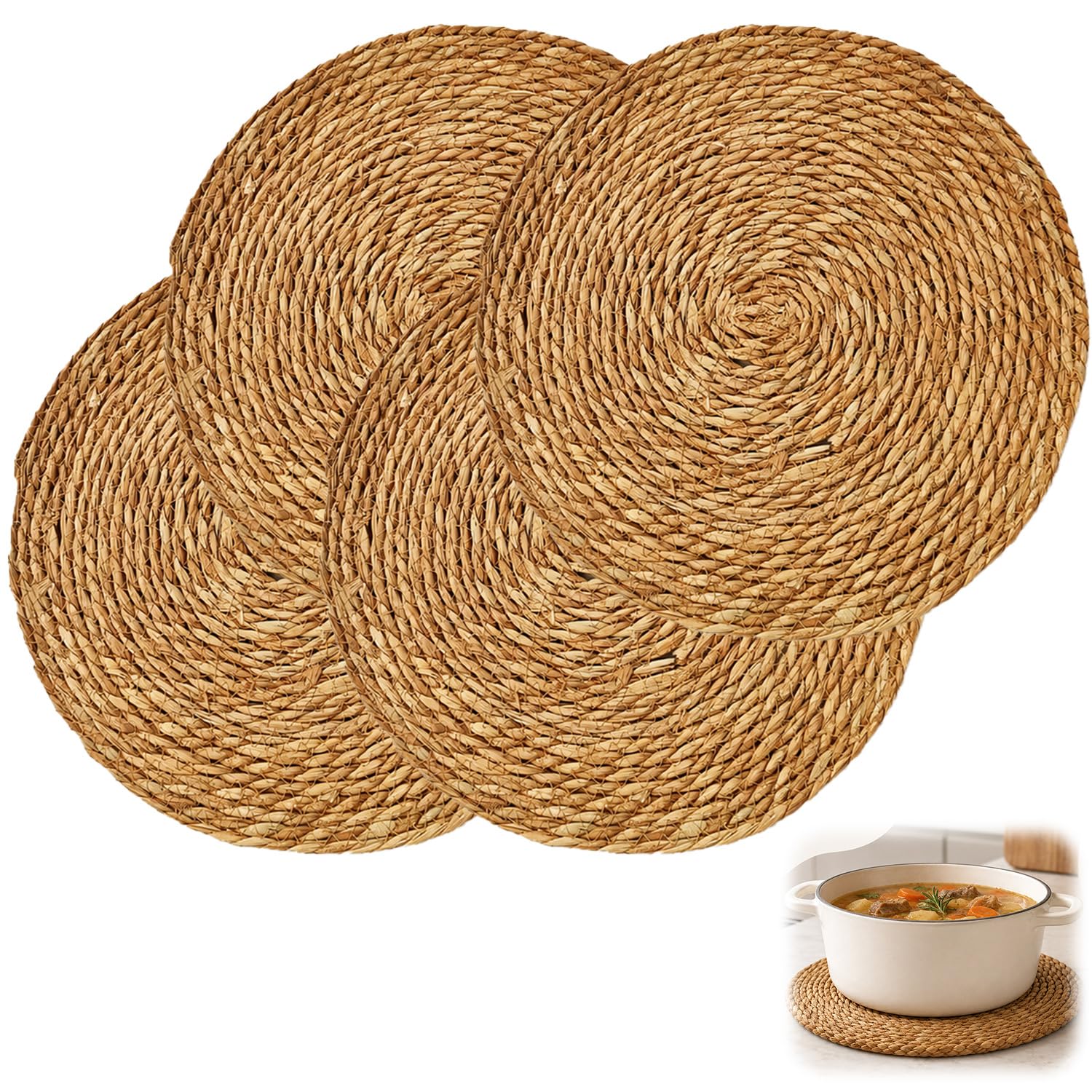 4 Pcs Woven Placemats, Naturally Woven Round Placemats