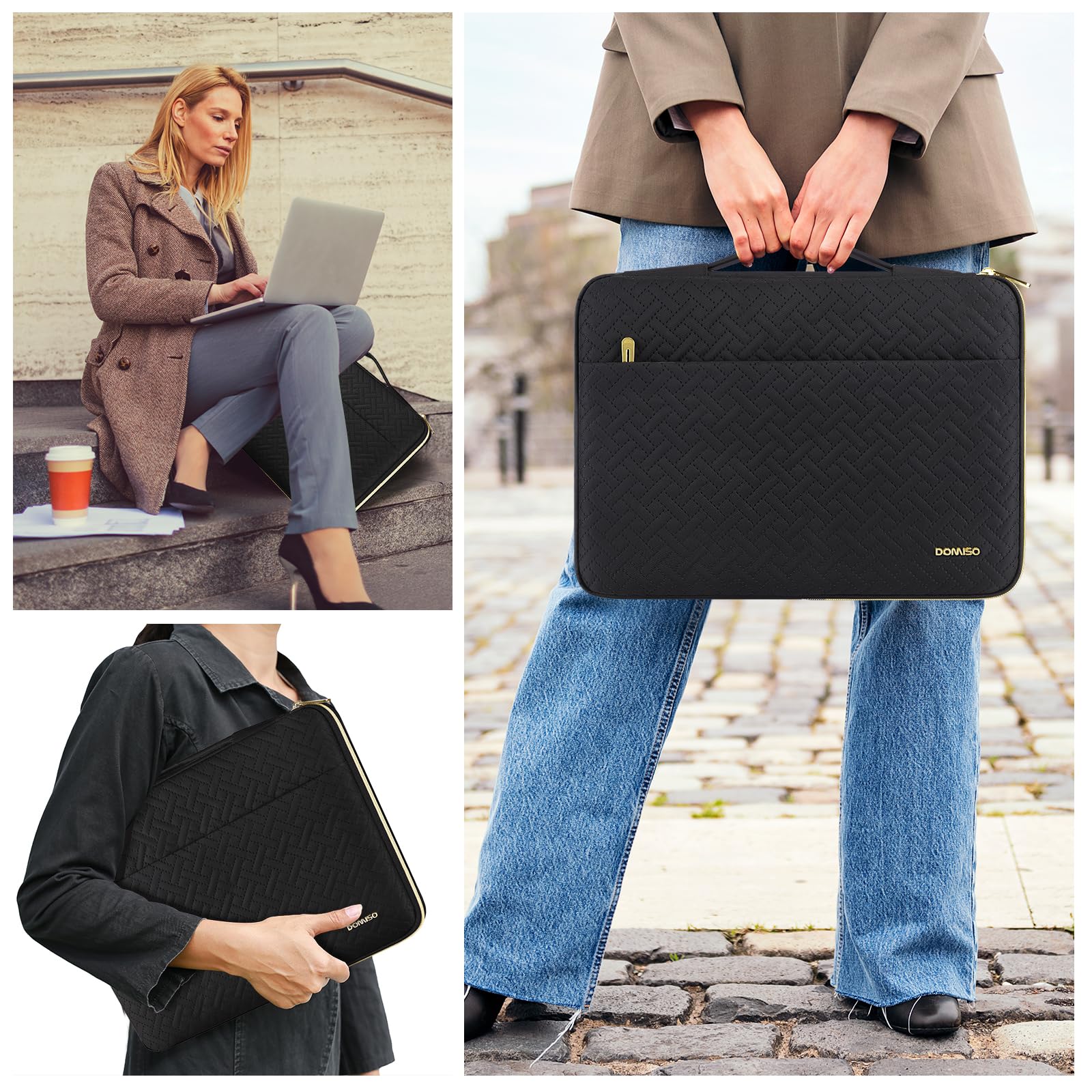 DOMISO Funda para Portatil Ordenador 14 Pulgadas,MacBook Air 15 M4 M3 M2 2025/MacBook Pro,Bolsa para 14-15 Pulgadas Lenovo,HP,DELL,ASUS Chromebook,Laptop PC Case Sleeve con Asa,Negro