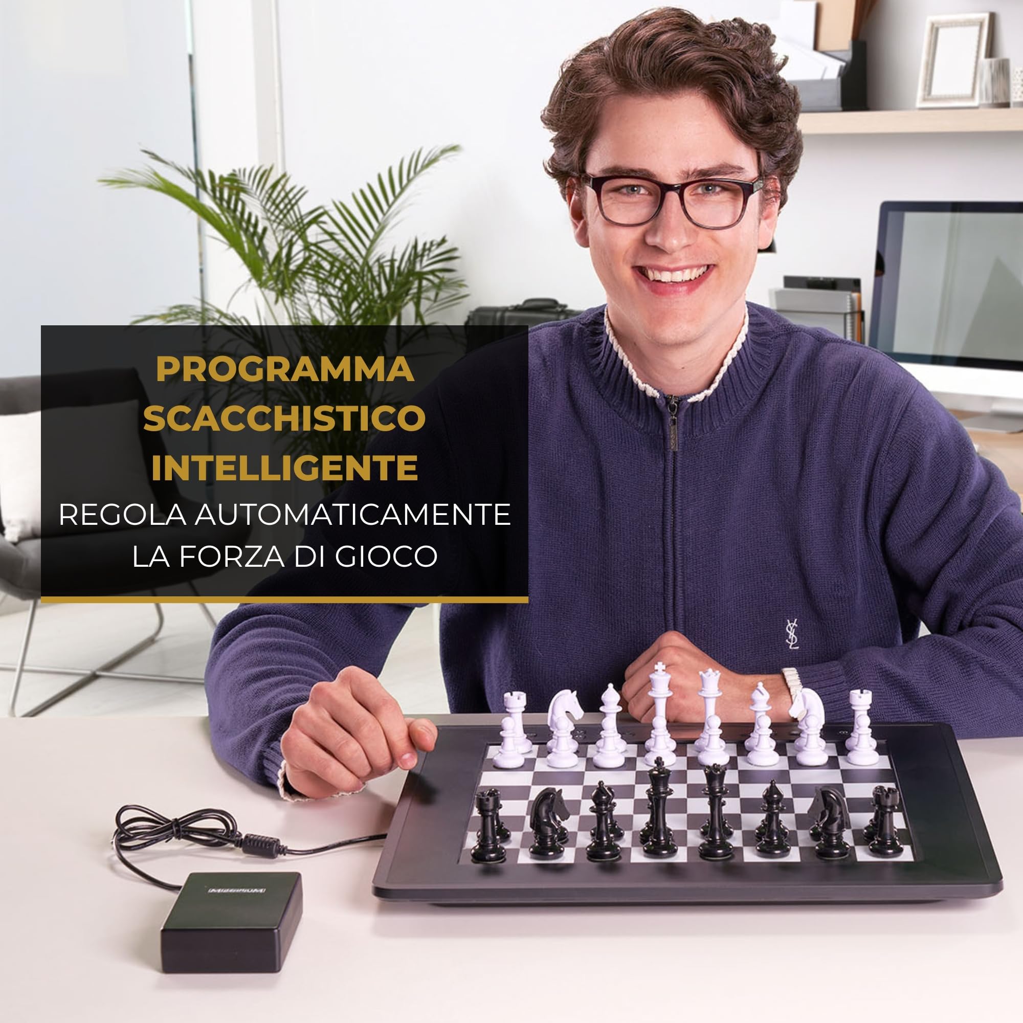 MILLENNIUM The King Competition M831 - scacchiera elettronica con livelli di gioco adattativi. Con livelli adattativi, Chess960 e 81 LED per visualizzare le mosse. Gioco online via modulo ChessLink.
