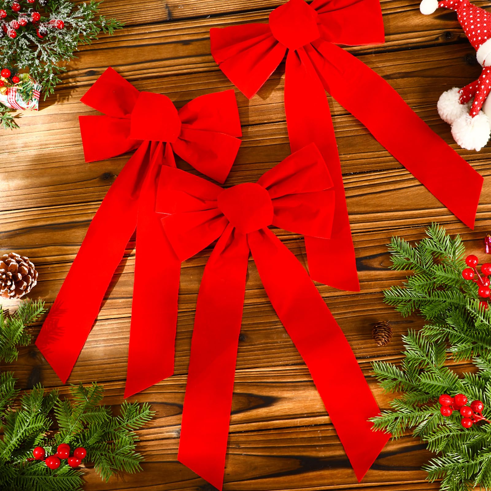 Karenhi 60 lazos rojos grandes de terciopelo de Navidad, lazo rojo extra grande para árbol de Navidad, guirnalda de árbol de Navidad, decoración del hogar, al aire libre e interior (9 x 16 pulgadas)