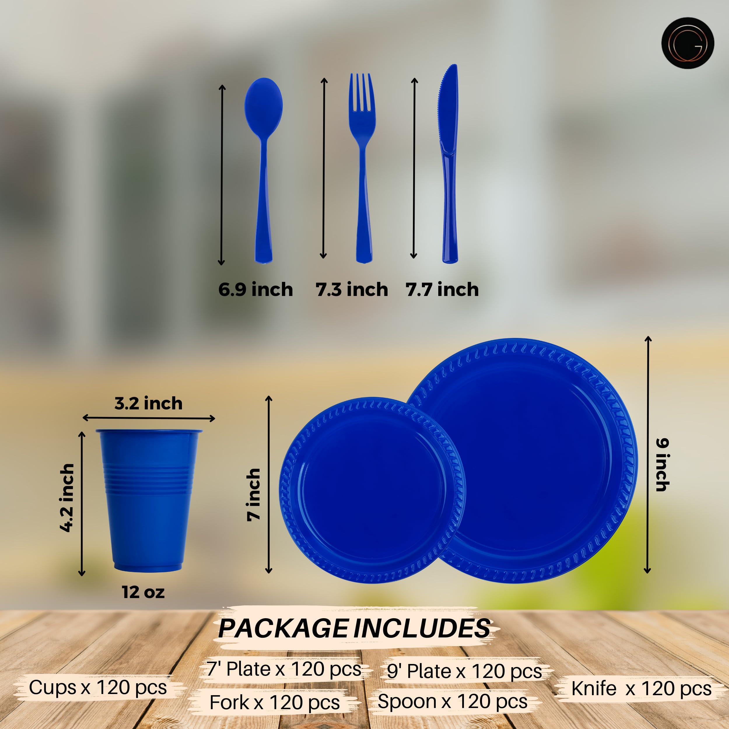 720 Piece Blue Disposable Dinnerware Set (120 Guests) Plastic Dinnerware Set Disposable - 120 Count, 9