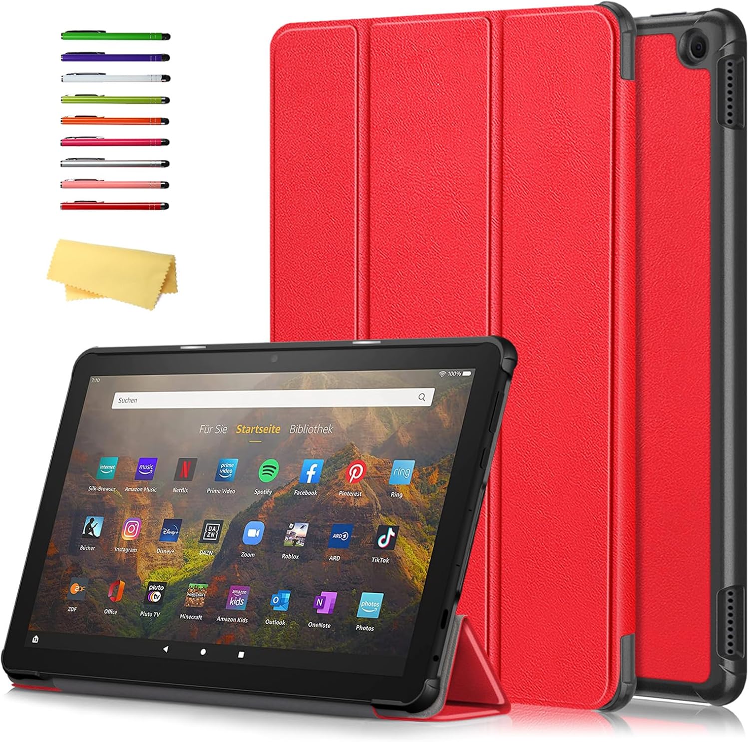 Case for All-New Amazon Kindle Fire HD 10 Tablet (Only Fit 13th Generation, 2023 Release) 10.1 inch [Auto Wake/Sleep] Trifold Slim Lightweight Folio Stand Smart Hard Shockproof Cover, Red