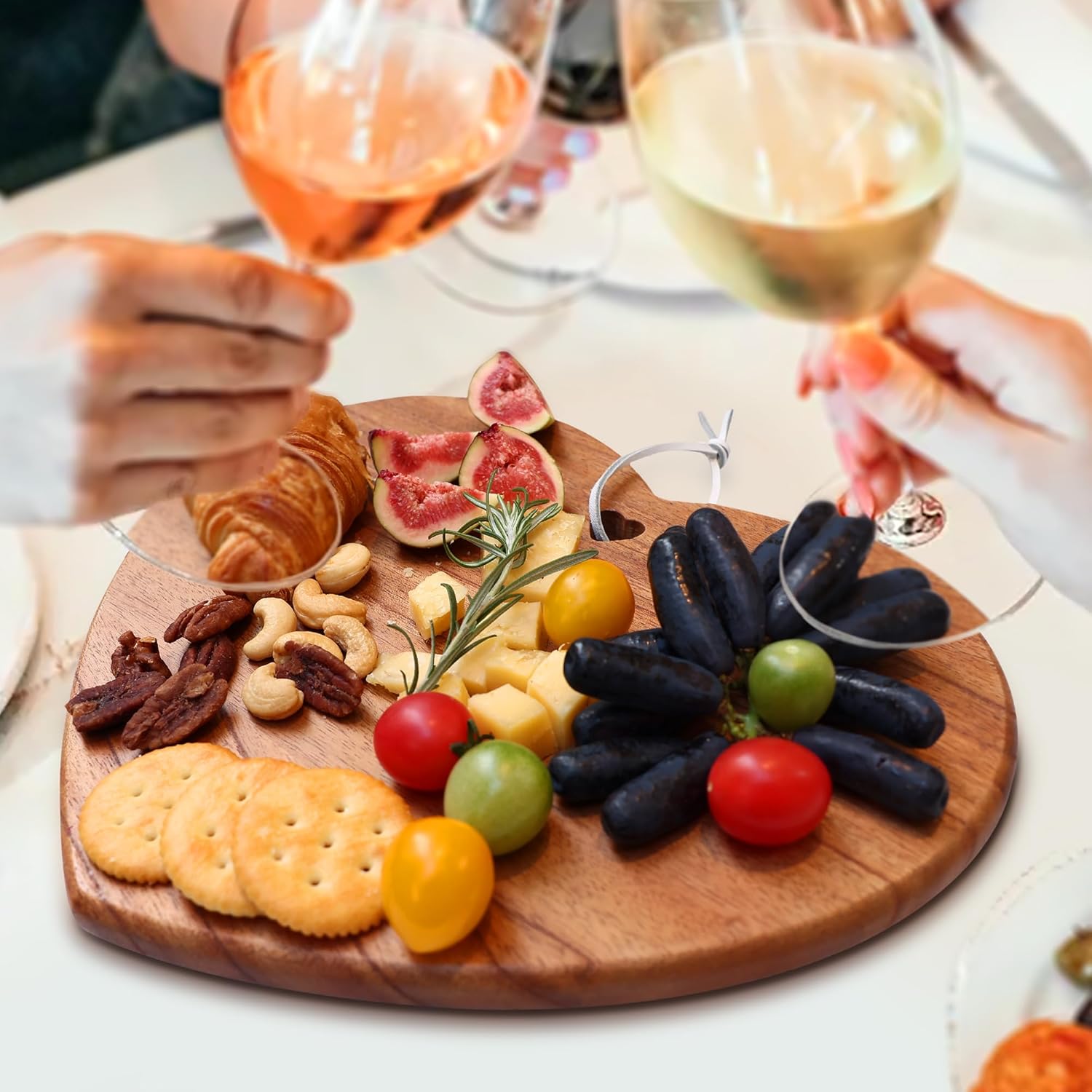 hecef 7pcs Cheese Board Set, Charcuterie Boards Set with Knives & Ceramic Bowls, Heart-shape Serving Board Set for Birthdays, Weddings, Housewarming (White) - Image 8