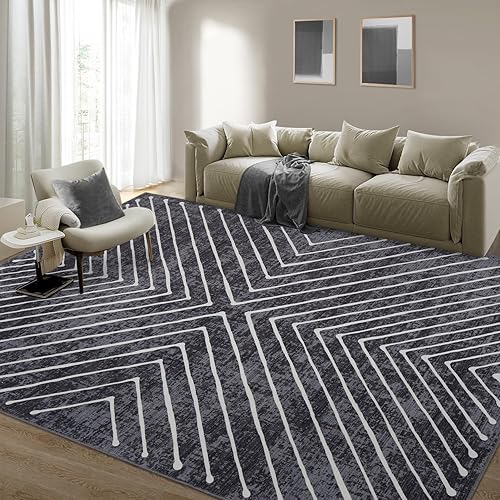 8x10 Area Rug for Living Room Washable Rug Non Slip Large Bedroom Stain Resistant Dining Room Throw Rug Contemporary Accent Carpet Ultra Soft Modern Carpet for Home Decor Office, Dark Grey