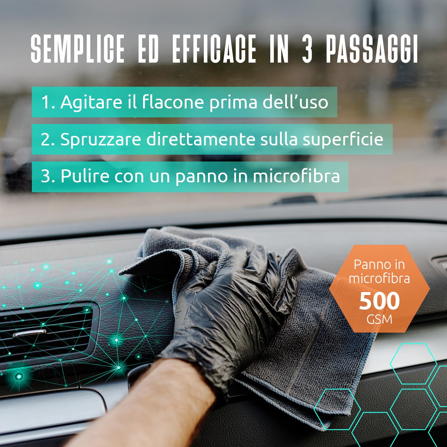 Hendlex Anti Dust Pulizia Interni Auto Antistatica - Pulisci Cruscotto Auto Opaco e Non Unge - Pulitore Interni Auto Professionale per Plastiche - Spray Cruscotto Auto con Panno (500ml)