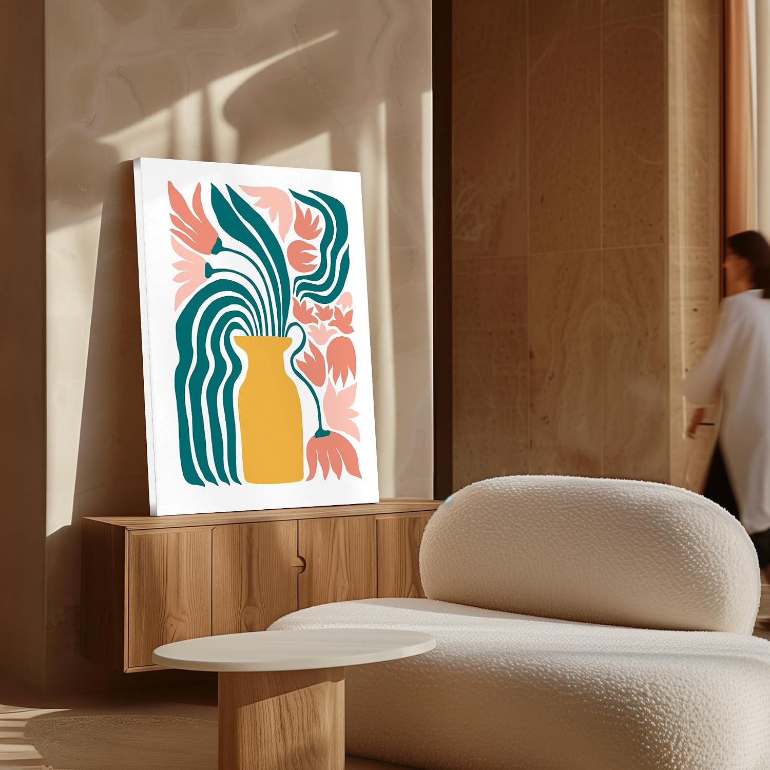 Poster Master Flower Vase Canvas - Retro Abstract Floral Print - Groovy Flowers Art - Pastel Colors Design - Chic Boho Art - Aesthetic Living Room or Flower Shop Decor - 8x10 STRETCHED Canvas