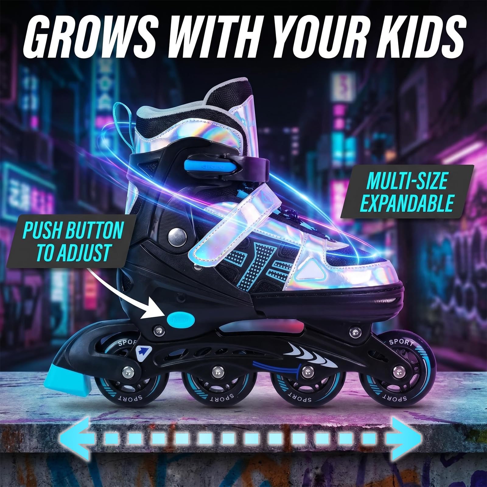 Kids Inline Skates - Adjustable Roller Skates for Girls Boys Teen Adult