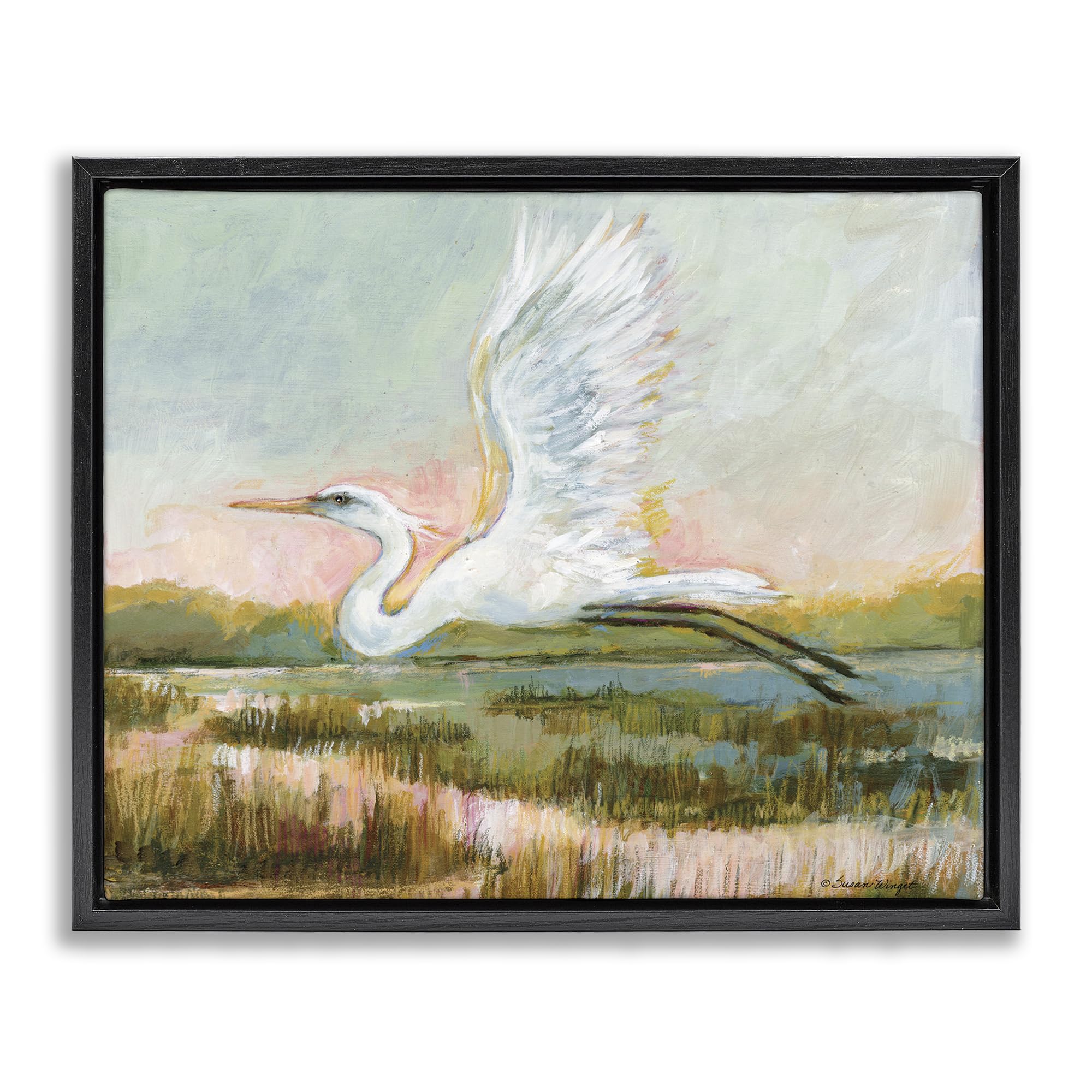 'White Heron Flying'| Floating Frame Canvas Art