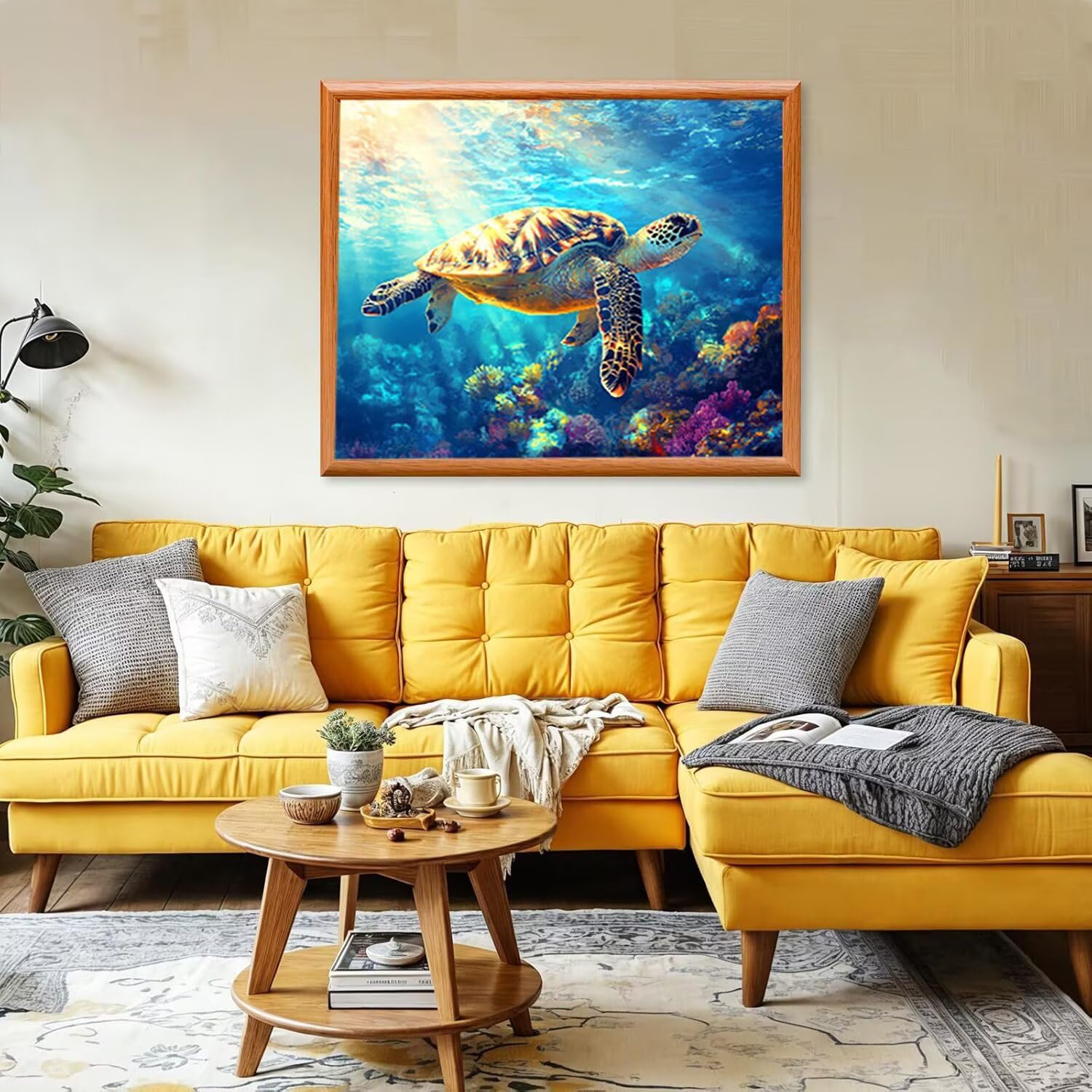 Pintar por Numeros Adultos tortuga marina fondo mar, DIY Painting by Numbers Kits, Pintura por Números Cuadros DIY, con Pinceles, Pinturas Acrílicas, Kit Completo para Painting 60 x 80 cm 0F-179