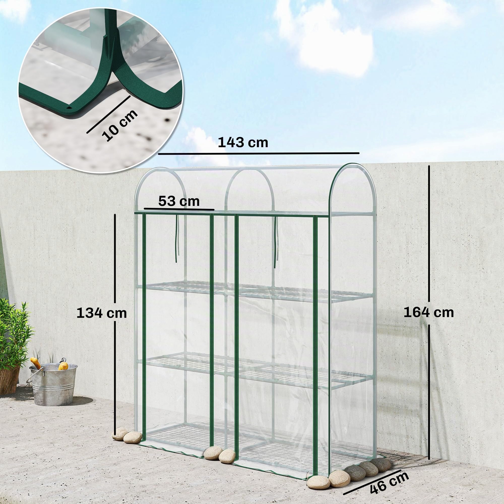 Outsunny Serre de Jardin Étagères 3 Niveaux 143 x 46 x 165 cm Transparent
