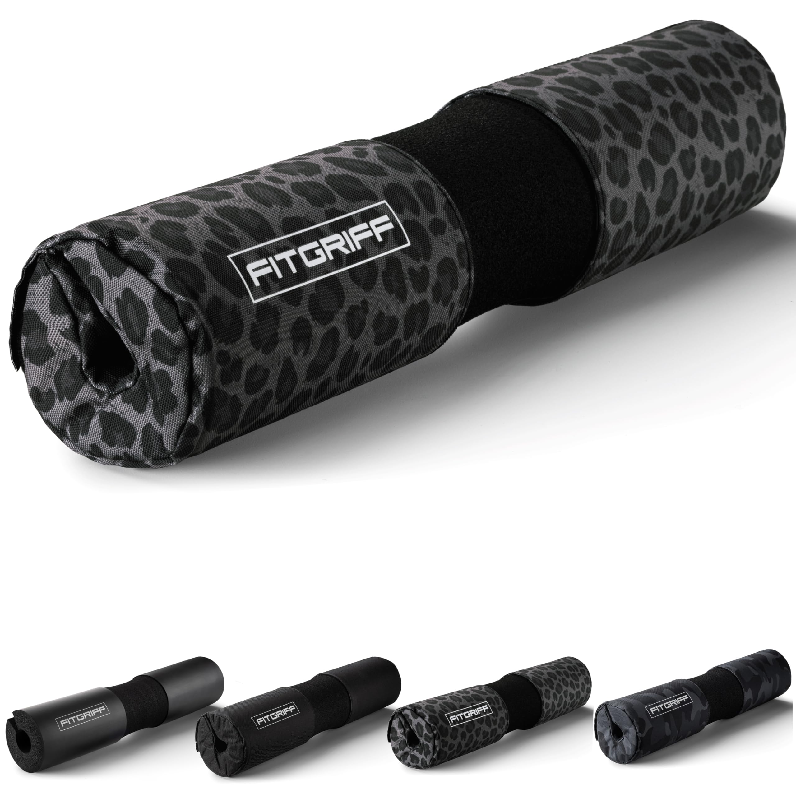Fitgriff® Langhantel Polster, Hip Thrust Pad mit Klettverschluss - Hantel Nackenpolster - Polsterung für Squats, Booty Training, Gym (Leopard)