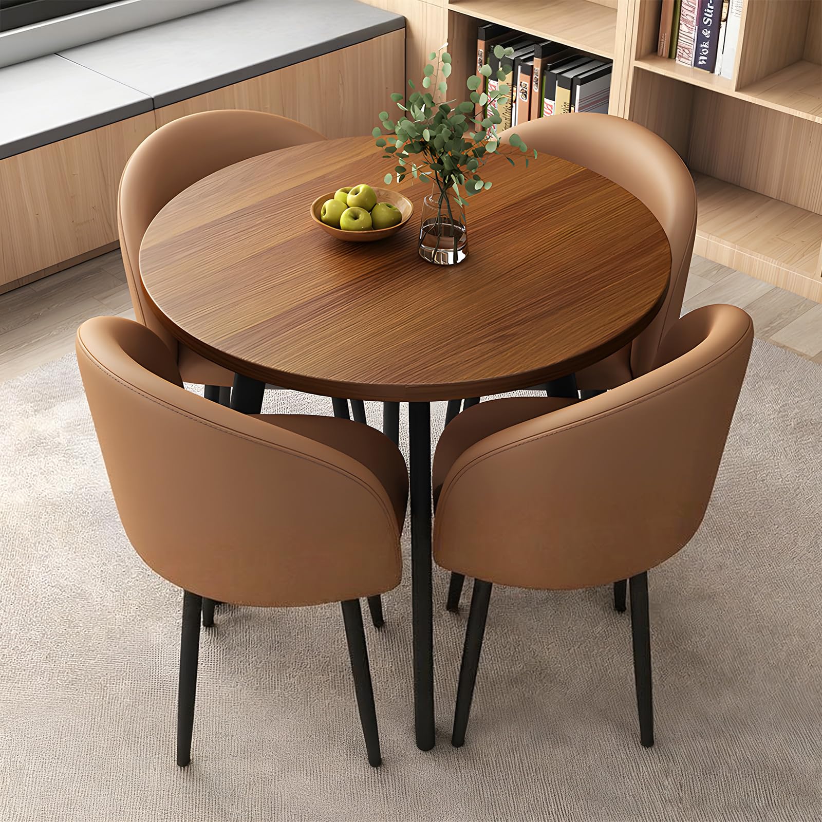 ASerZenith Modern Dining Table Set With 4 Upholstered Chairs, Kitchen Office Cafe Lounge Living Room Coffee Table By,P-017-27.6 In