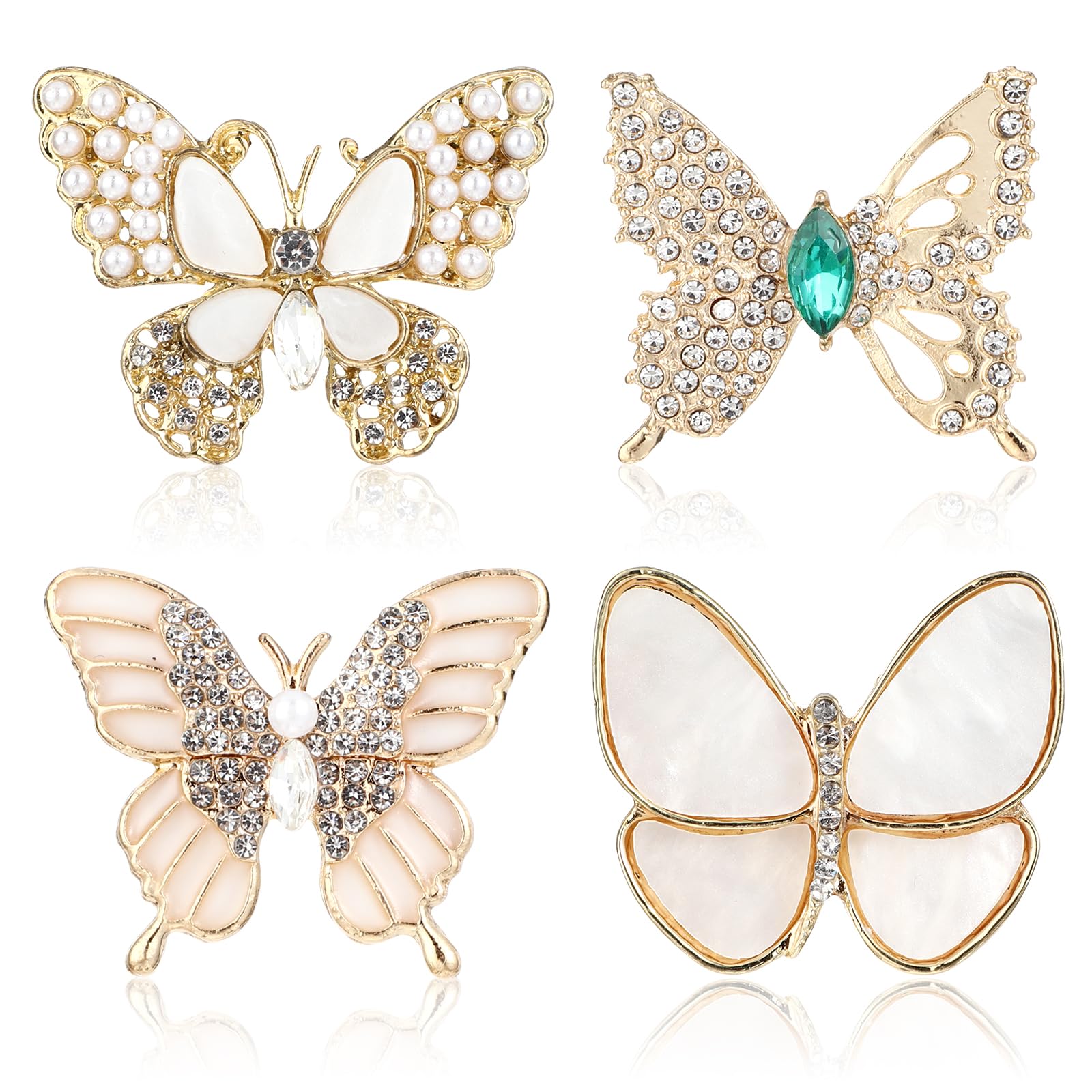 Broches papillon strass et perles lot de 4 pour robe et pulls - 8