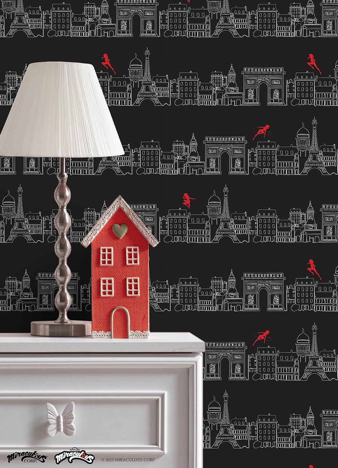 RoomMates Miraculous Ladybug Charming Paris Black Peel and Stick Wallpaper, RMWS1303