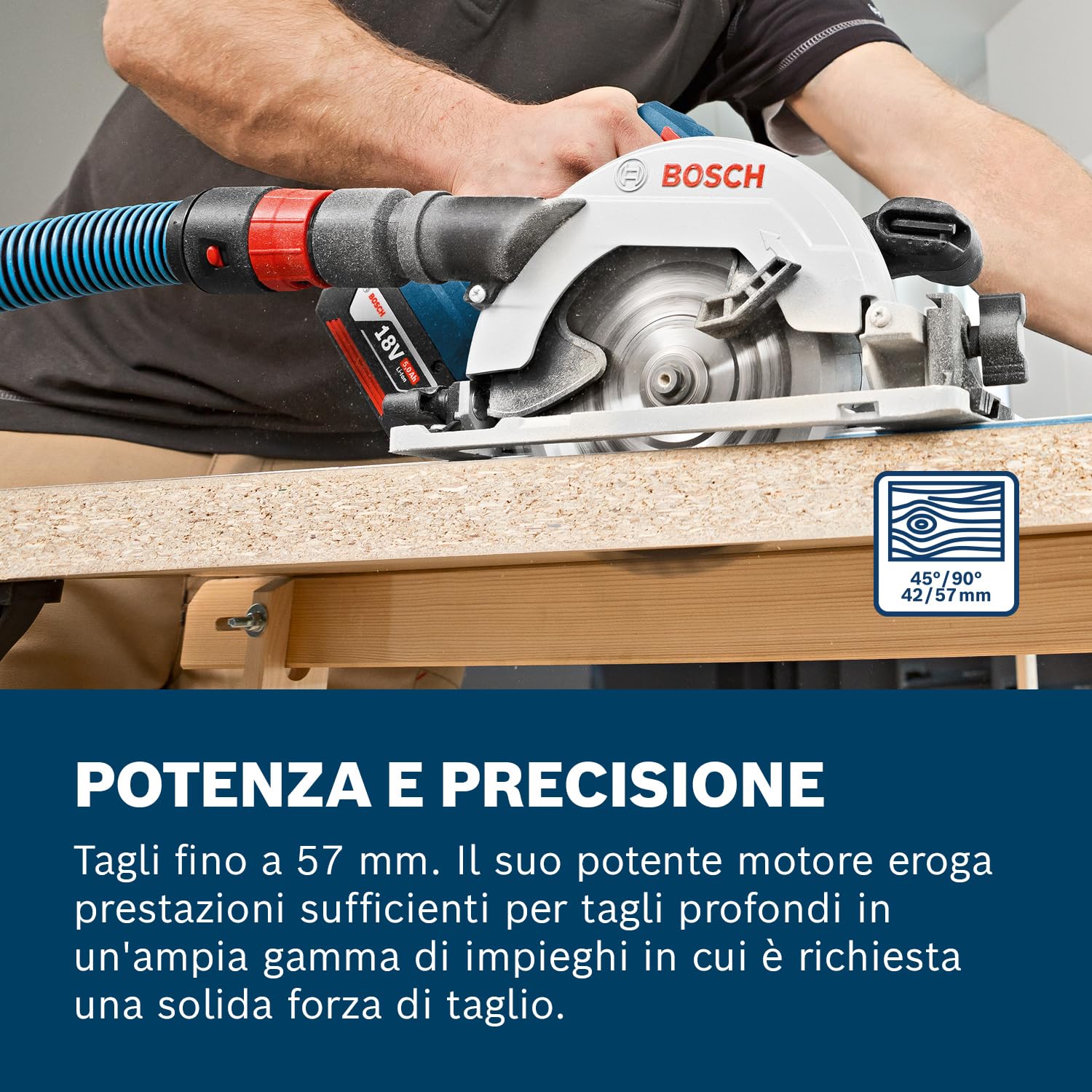 Bosch Professional 06016A2101 Sega Circolare a Batteria GKS 18V-57 G System, Ø Lama: 165 mm, Profondità di Taglio: 57 mm, Batterie e Caricabatteria non Inclusi, in Valigetta L-BOXX, , 18 volts