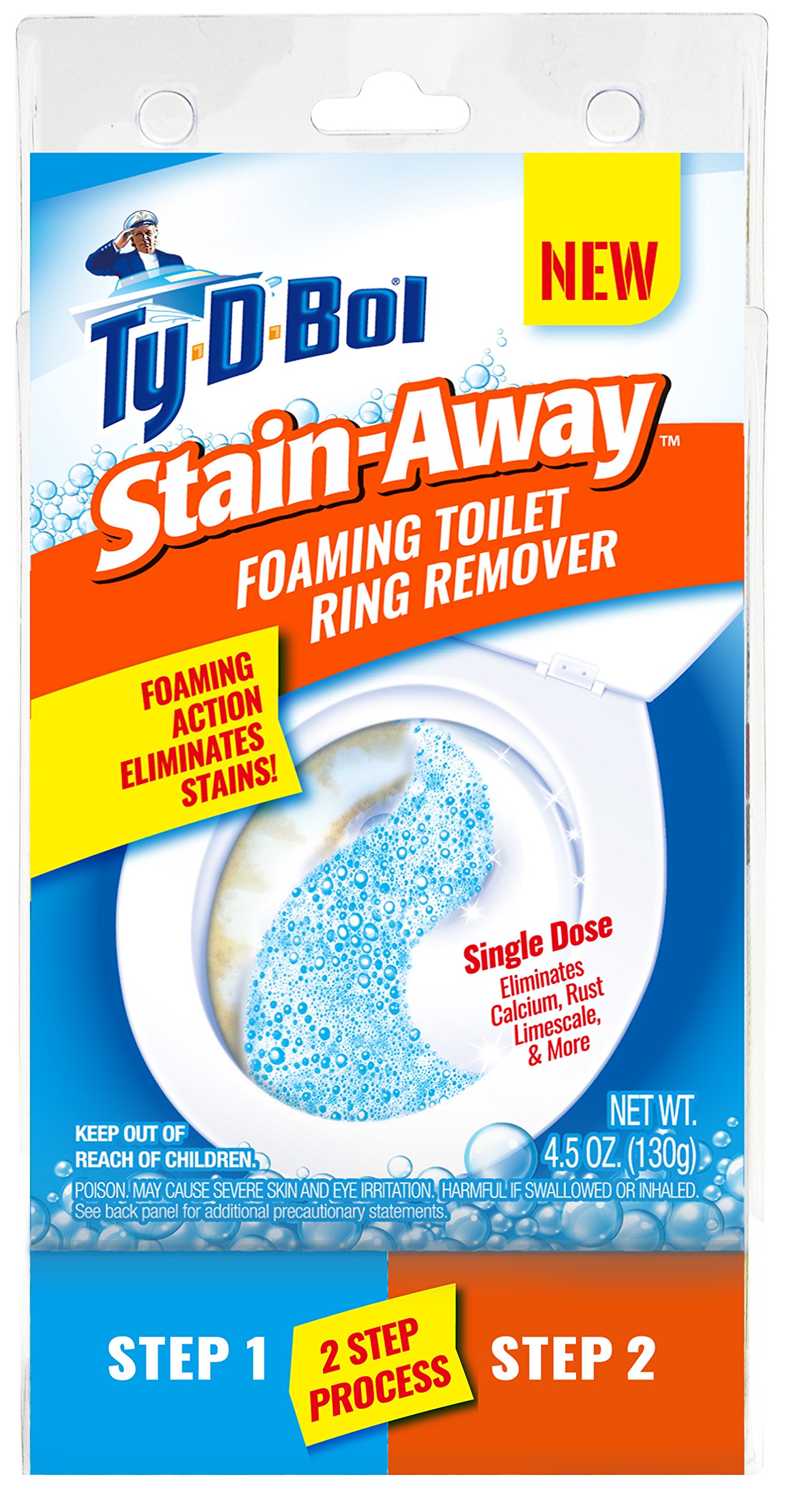 Ty-D-Bol Stain-Away Toilet Ring Remover, 2-Step Foaming Toilet Stain Remover (Pack of 3)