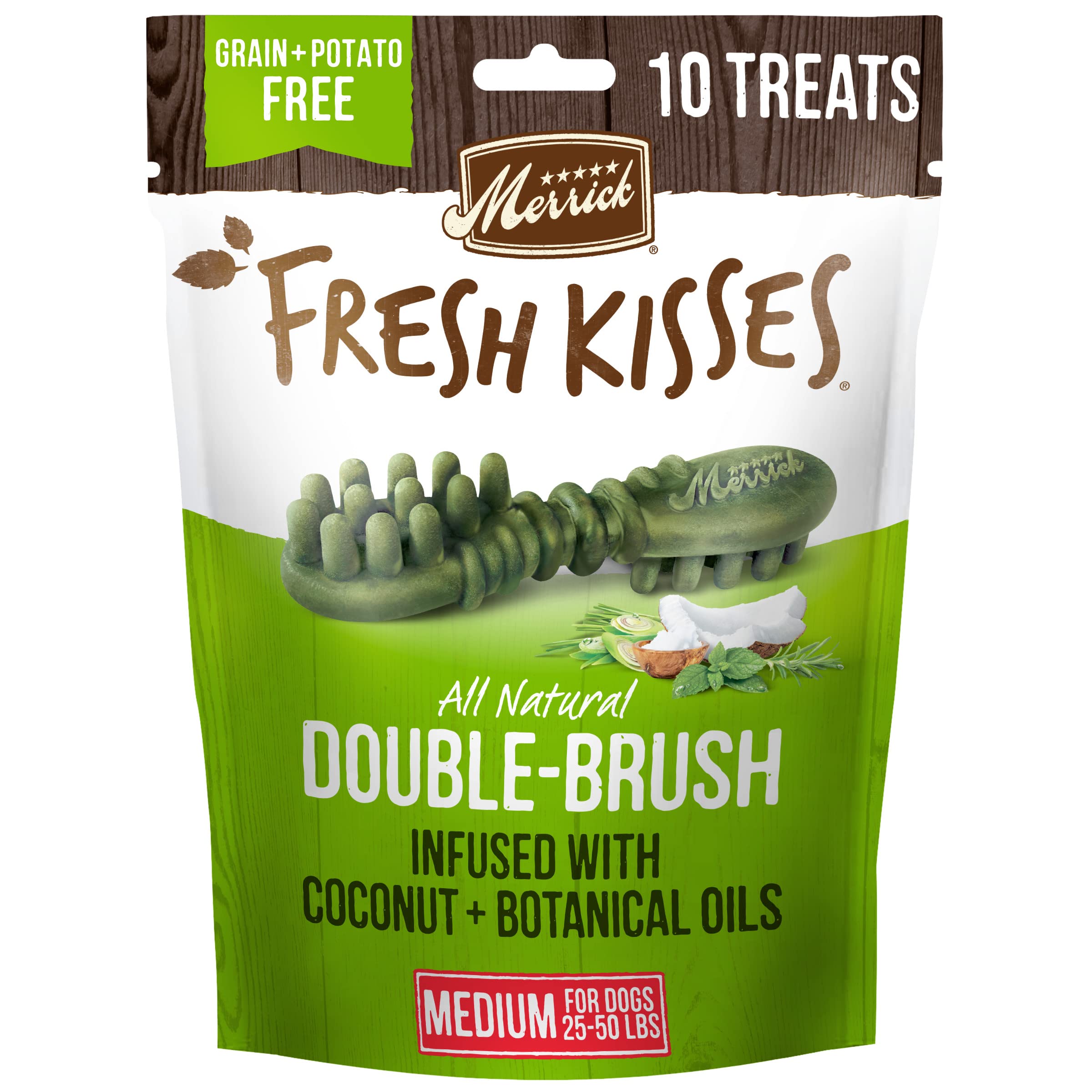 Merrick Fresh Kisses Natural Dental Chews Infused With Coconut And Botanical Oils For Medium Dogs 25-50 Lbs - 10 ct. Bag