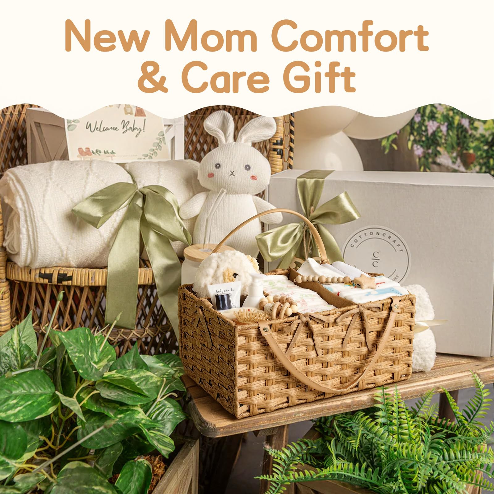Organiseur de table à langer - Panier de rangement tressé en rotin synthétique - Organiseur de luxe tissé à la main pour fournitures de bébé - Cadeau de naissance indispensable (Naturel, XL)