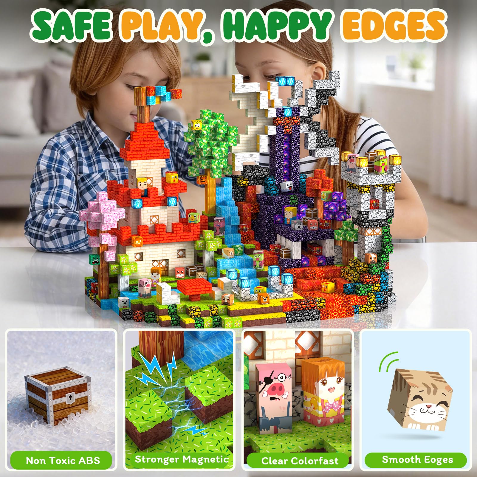 Bloques Magneticos Construccion Niños 330 Piezas 2CM 3+ Magneticas, Juego Magnetic Blocks Tiles Construcción, Juguetes Montessori para Niños 4 5 6 7 8 9 10 11 12 Regalos de Cumpleaños para Niñas