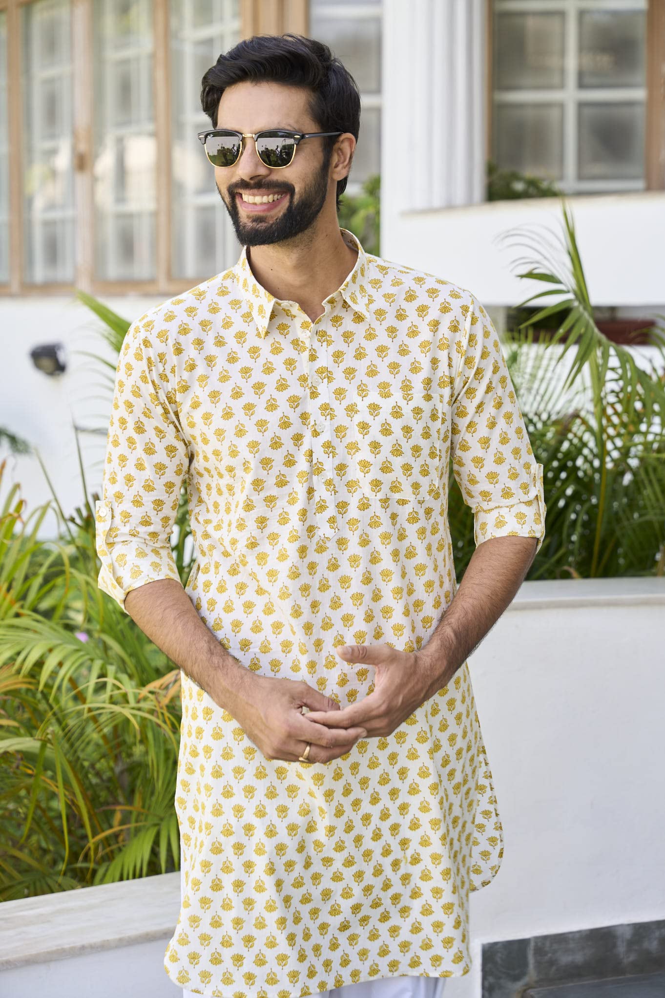 See Designs Men's Yellow Regular Fit Pure Cotton Pathani Kurta_Sdmpkt1138Xl