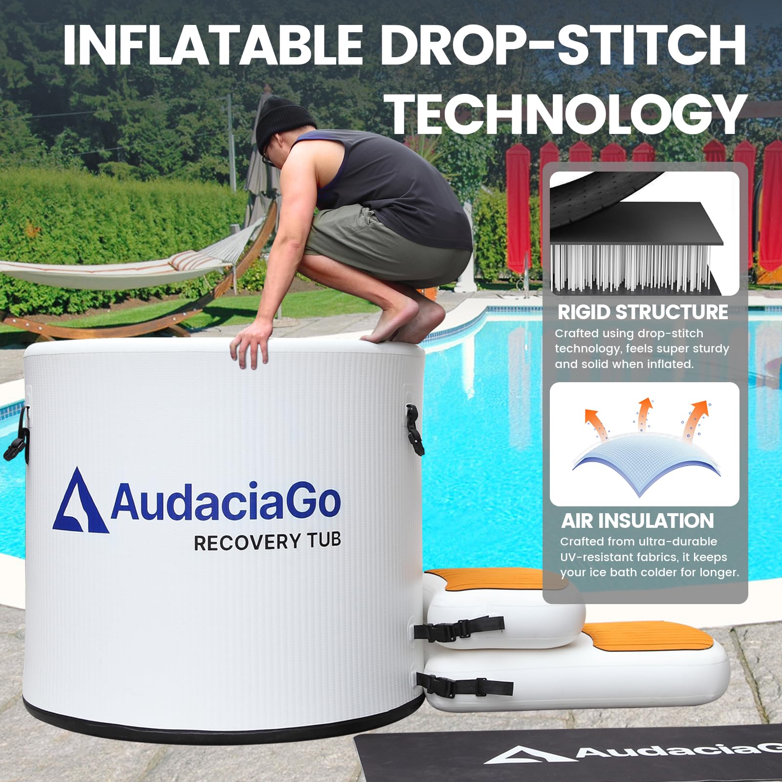 Foto de Lumizone Inflatable Cold Plunge Tub 132 Gallons Capacity Ice Bath Portable Ice Bath Tub Compatible With Water Chillers with Lid Drop Stitch PVC Double Layer Seals Oversized for Athletes (imagen 43)