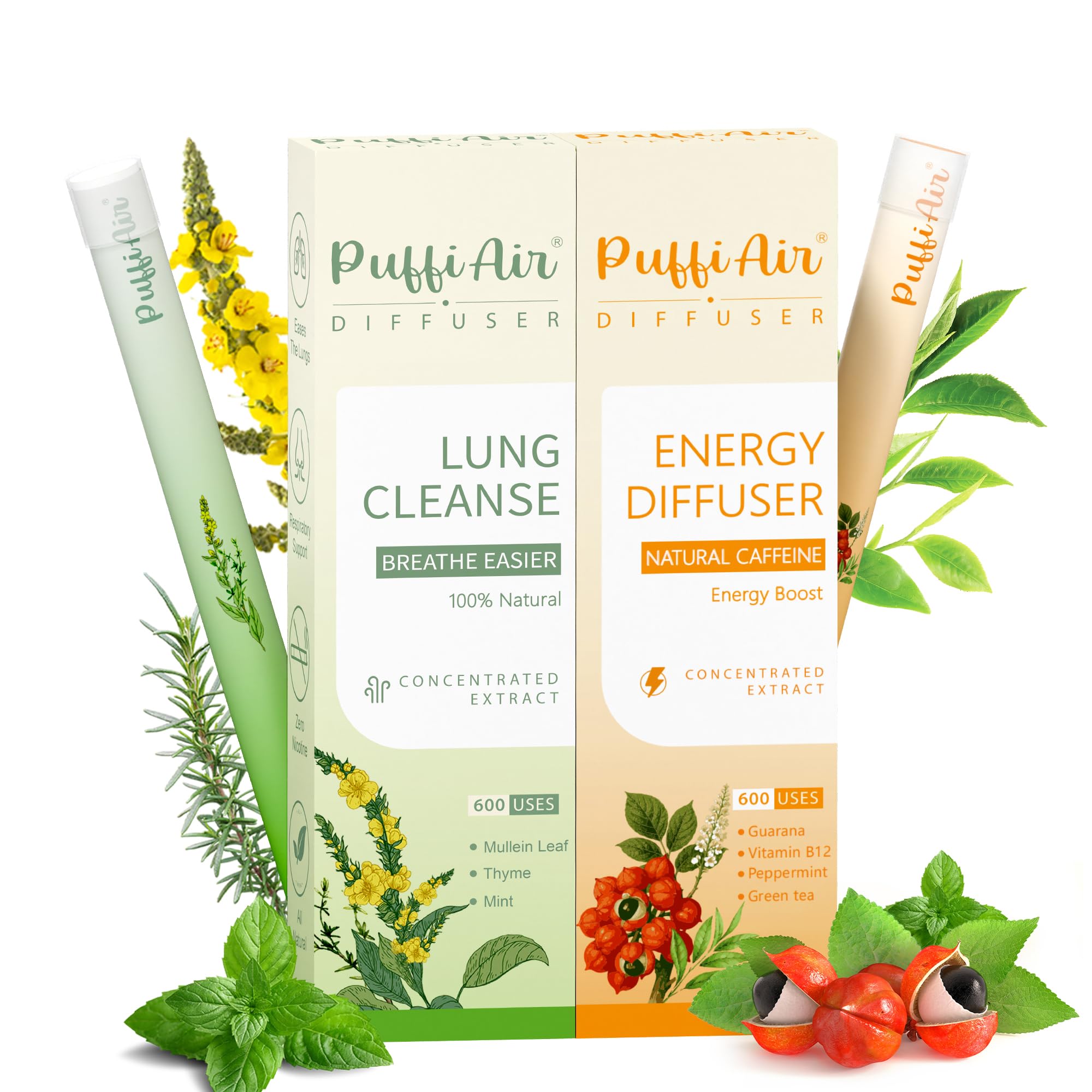 Herbal Diffuser Duo Detox and Energy Diffuser Pens with Extract of Mullein Natural Caffeine and Other Biotanicals 100