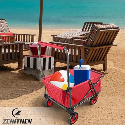 Miniatura 10 de Zenithen Carro portátil plegable Jumbo con ruedas todo terreno XL, perfecto para camping, días de playa, picnic, recreación al aire libre y viajes,