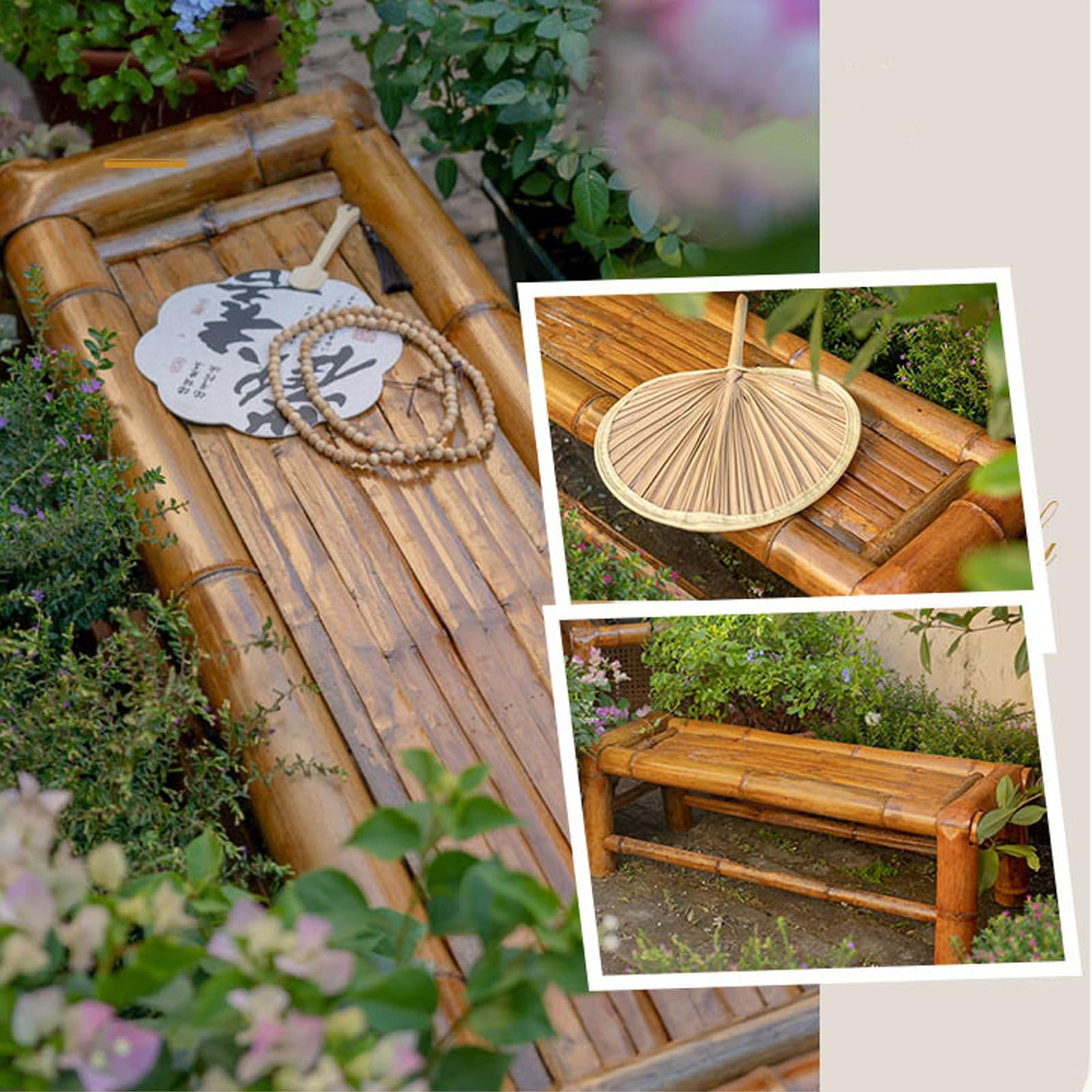 Panchina da Giardino in Bambù per Patio, Divanetto a Due Posti, Panche da Esterno Resistenti Alle Intemperie Panca Esterno per Giardino, Patio, Balcone, Carico Massimo 300 Kg(100x35x40cm/39x14X16in)