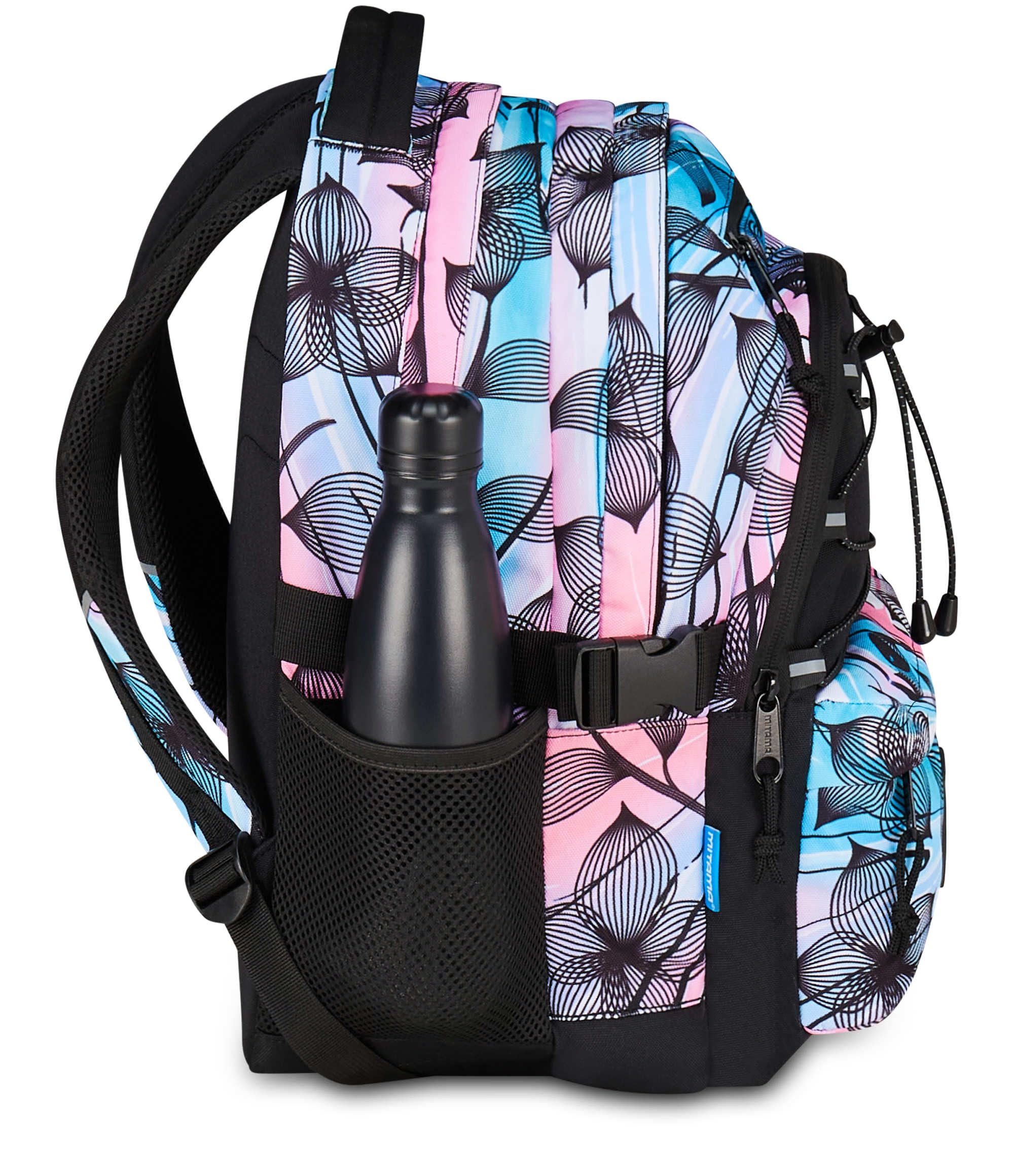 Mitama Zaino Scuola #BDBF FLOWER BREEZE, Celeste, Zaino Triplo Scomparto, Tasca Porta Borraccia, Porta USB Integrata, Larghezza Regolabile, Zaino Scuola Media e Superiore, Ragazza